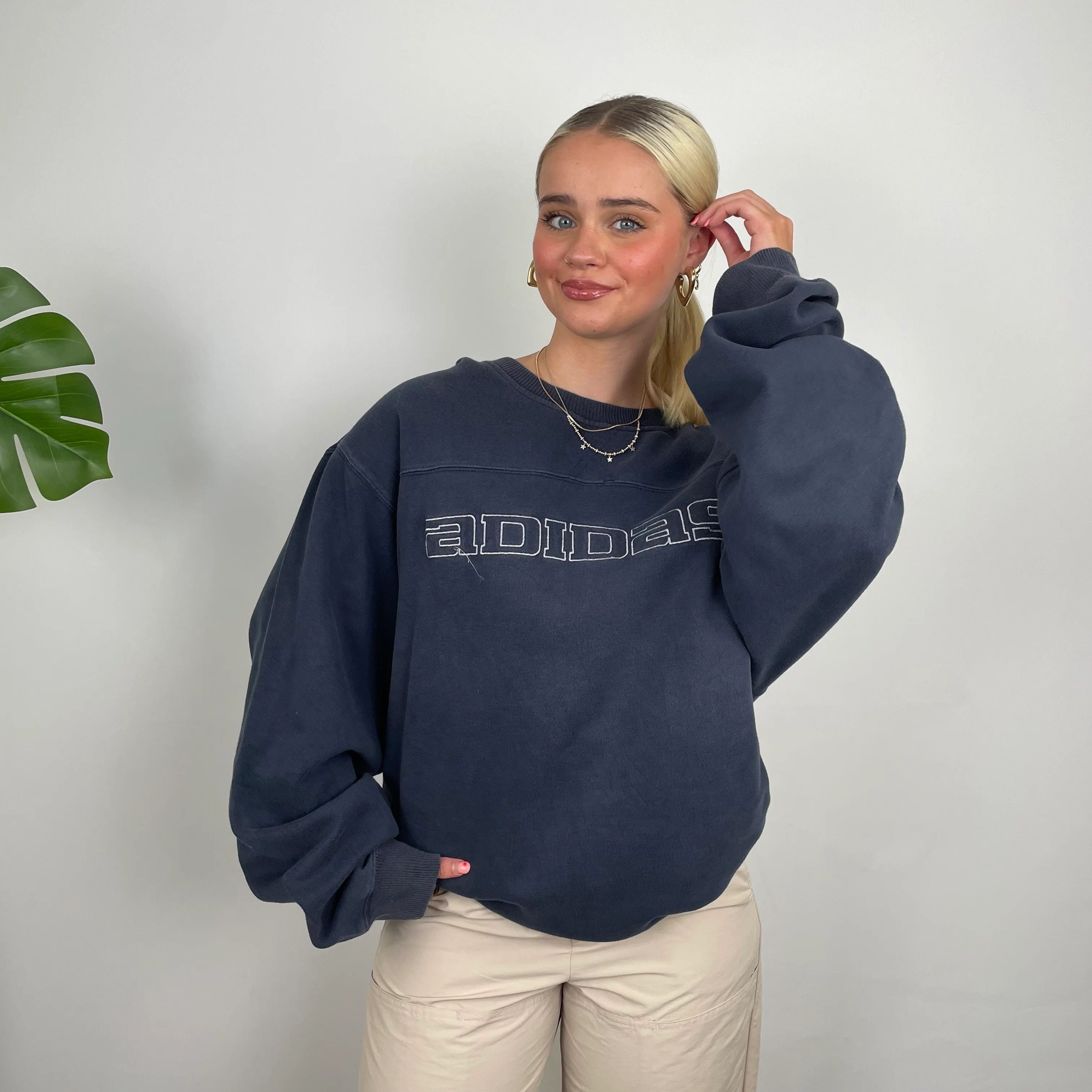Adidas Navy Embroidered Spell Out Sweatshirt (XL) - Image 2