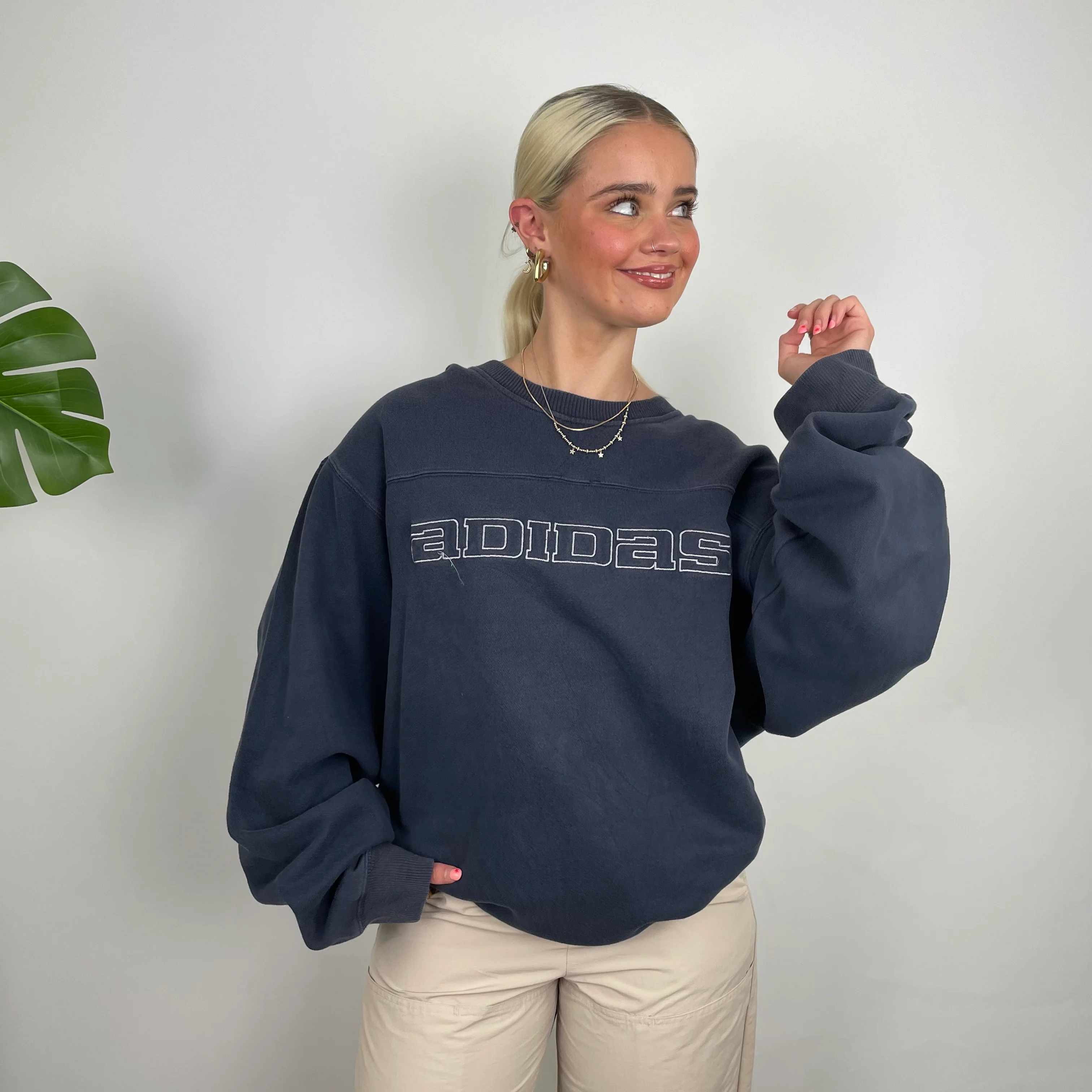 Adidas Navy Embroidered Spell Out Sweatshirt (XL) - Image 5