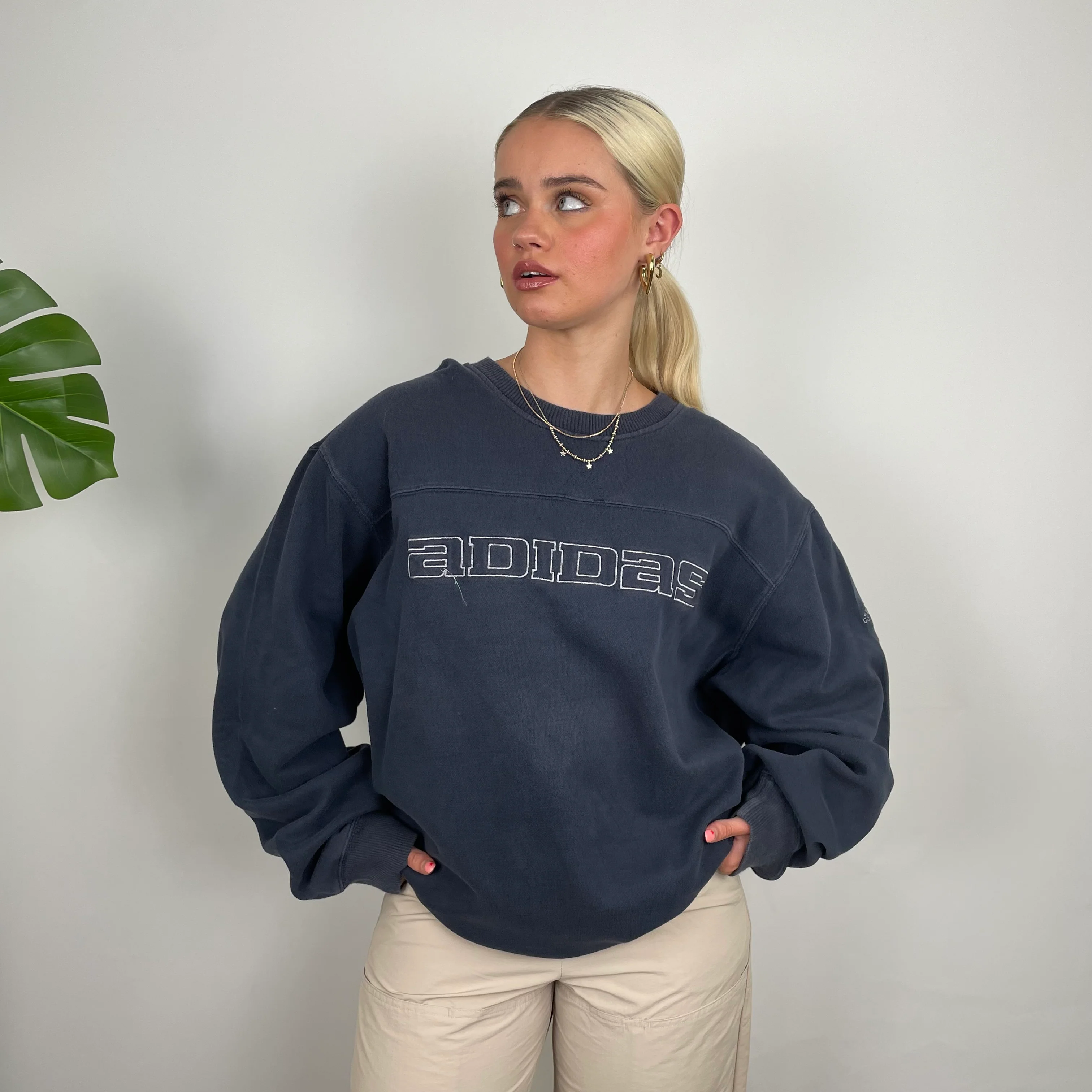 Adidas Navy Embroidered Spell Out Sweatshirt (XL) - Image 6