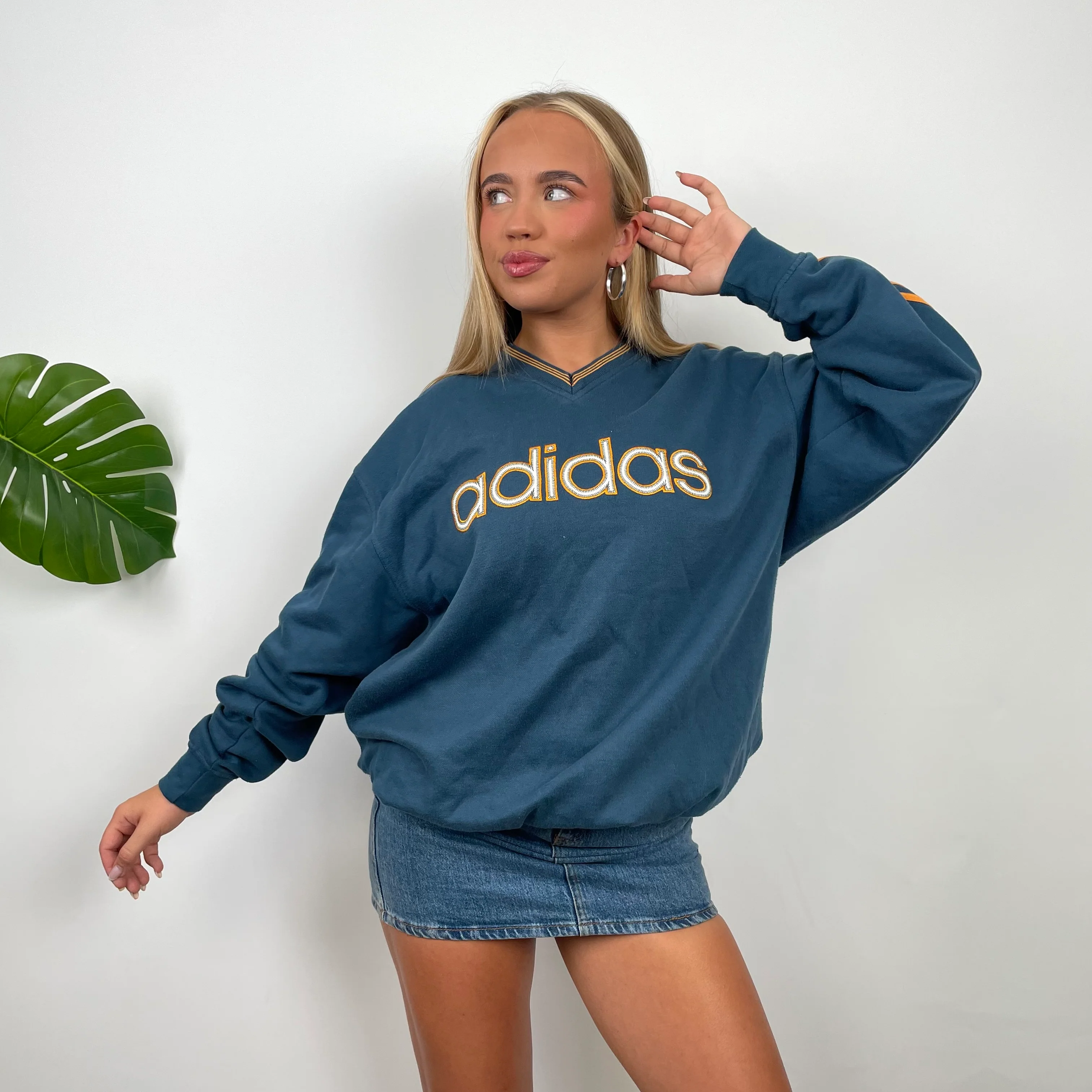Adidas Navy Embroidered Spell Out Sweatshirt (L) - Image 7