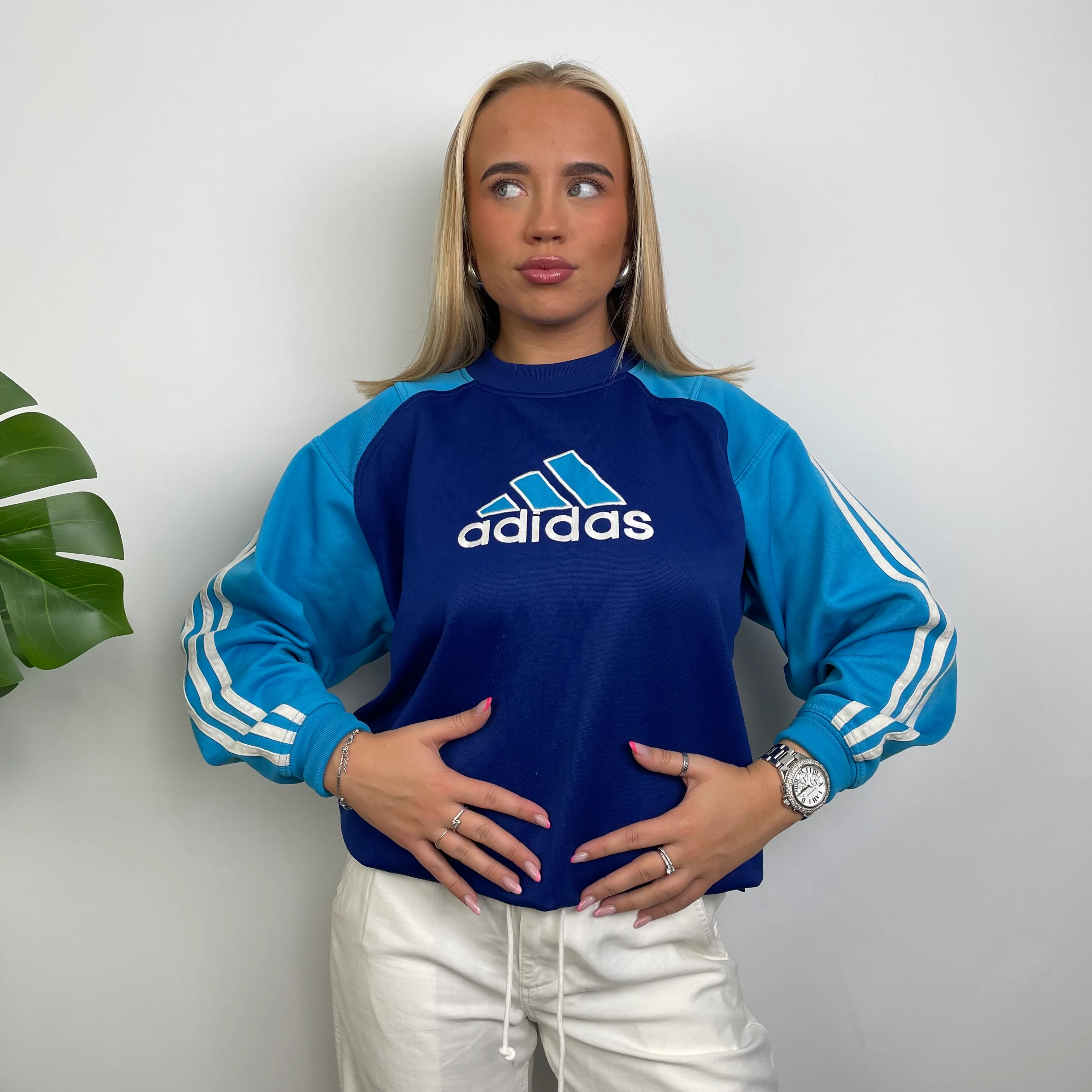 Adidas Navy Embroidered Spell Out Sweatshirt (M) - Image 6