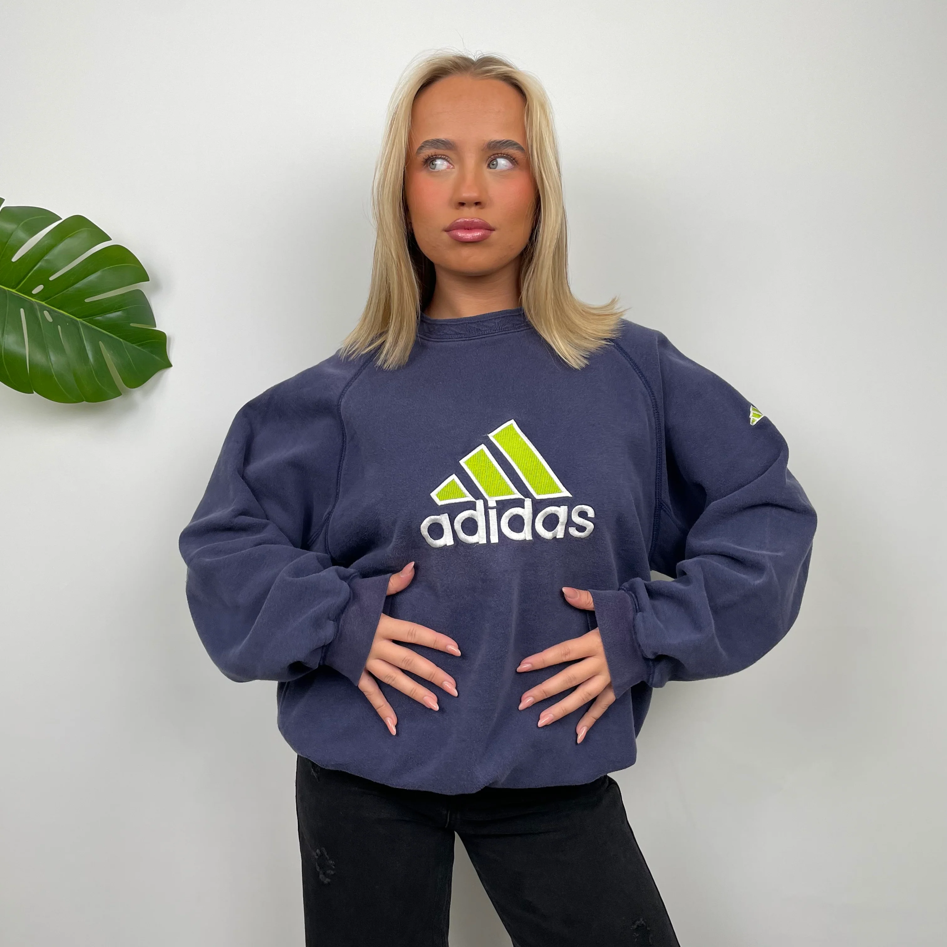 Adidas Navy Embroidered Spell Out Sweatshirt (L) - Image 2