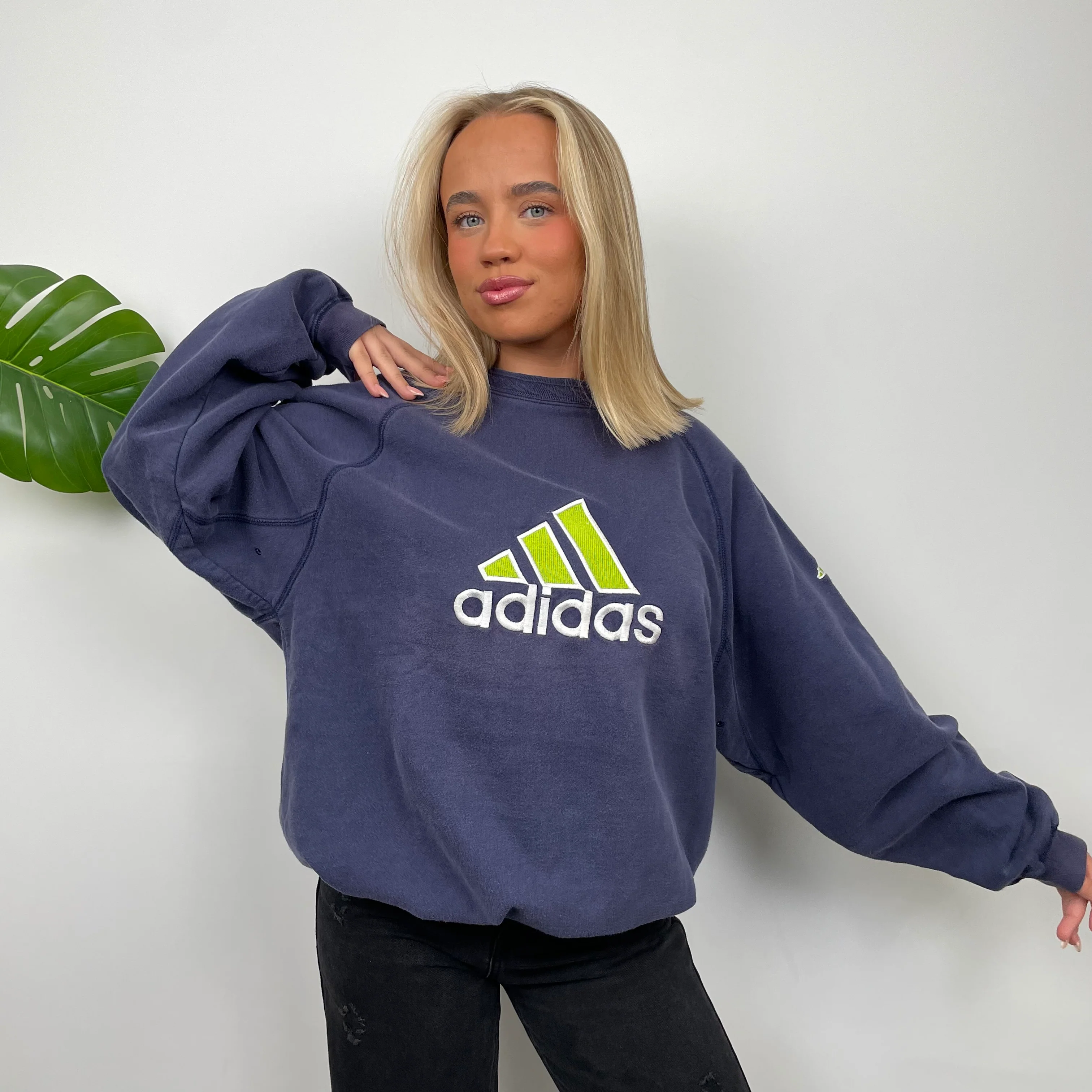 Adidas Navy Embroidered Spell Out Sweatshirt (L) - Image 3