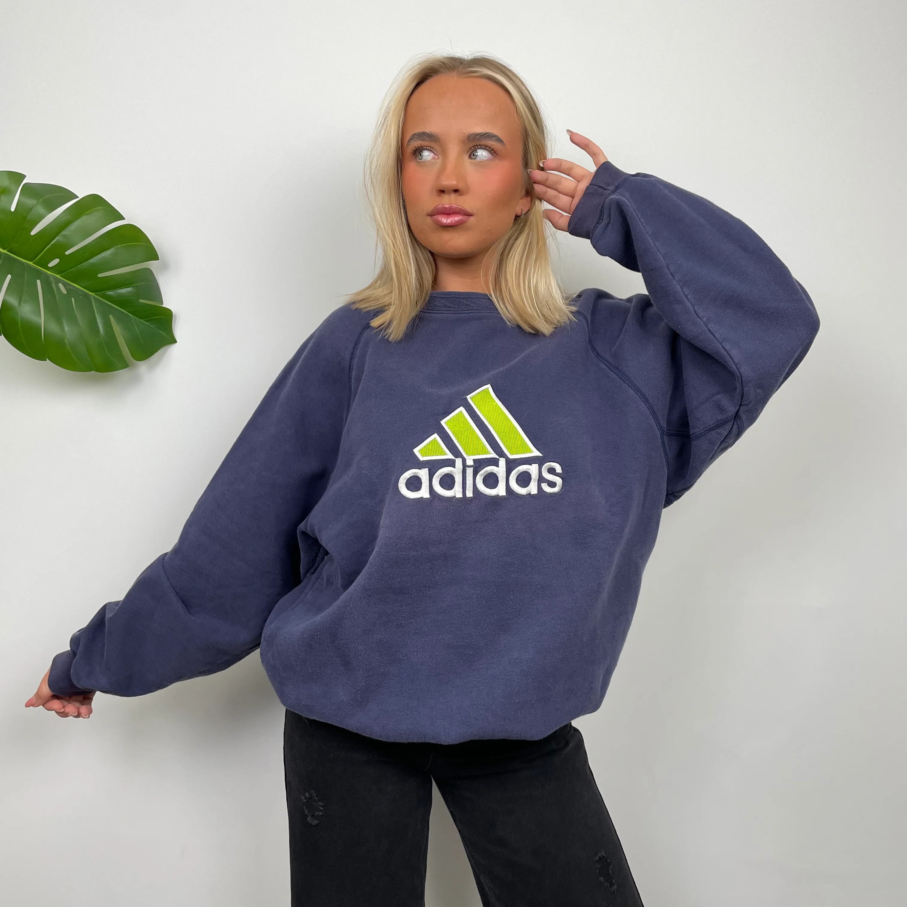 Adidas Navy Embroidered Spell Out Sweatshirt (L) - Image 5