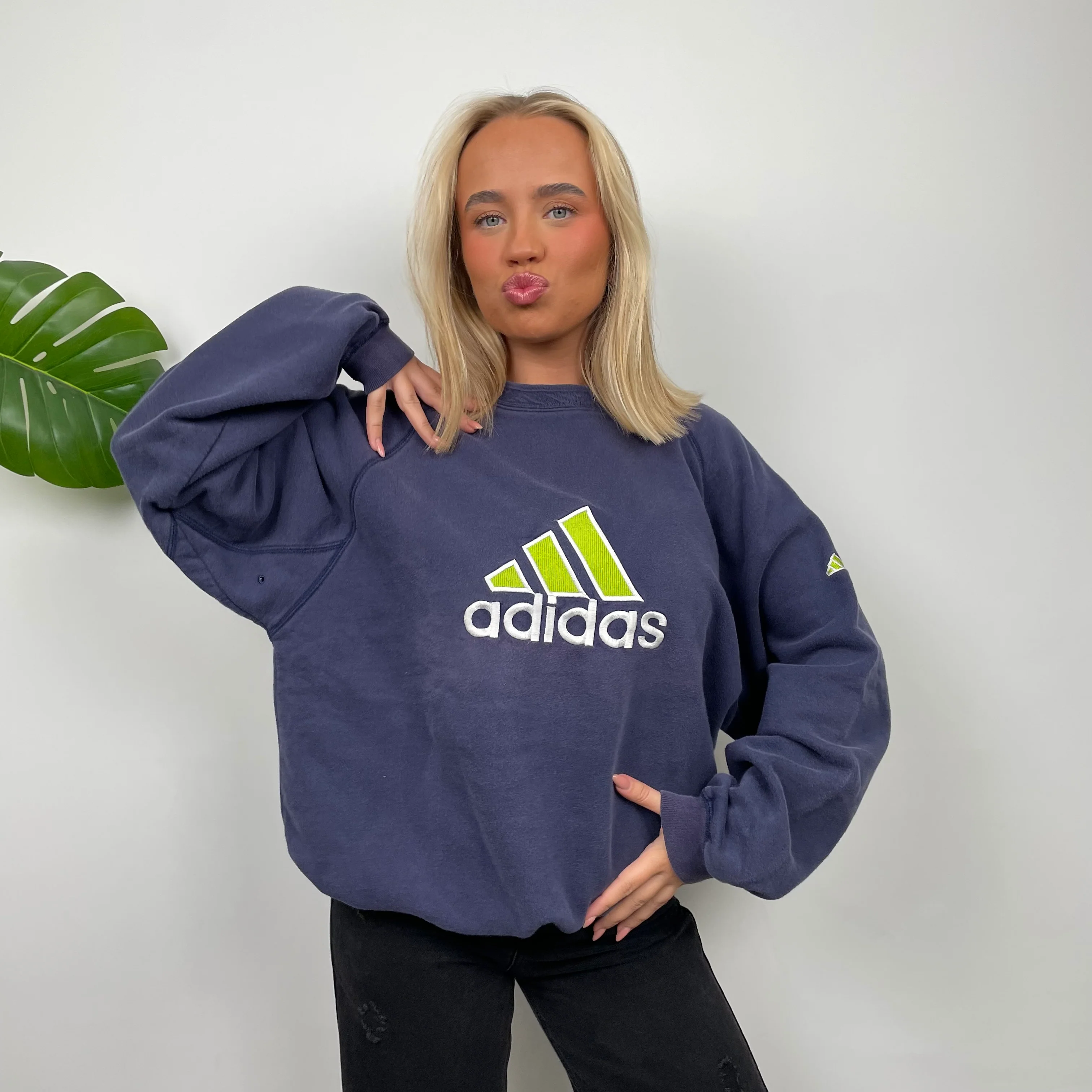 Adidas Navy Embroidered Spell Out Sweatshirt (L) - Image 6
