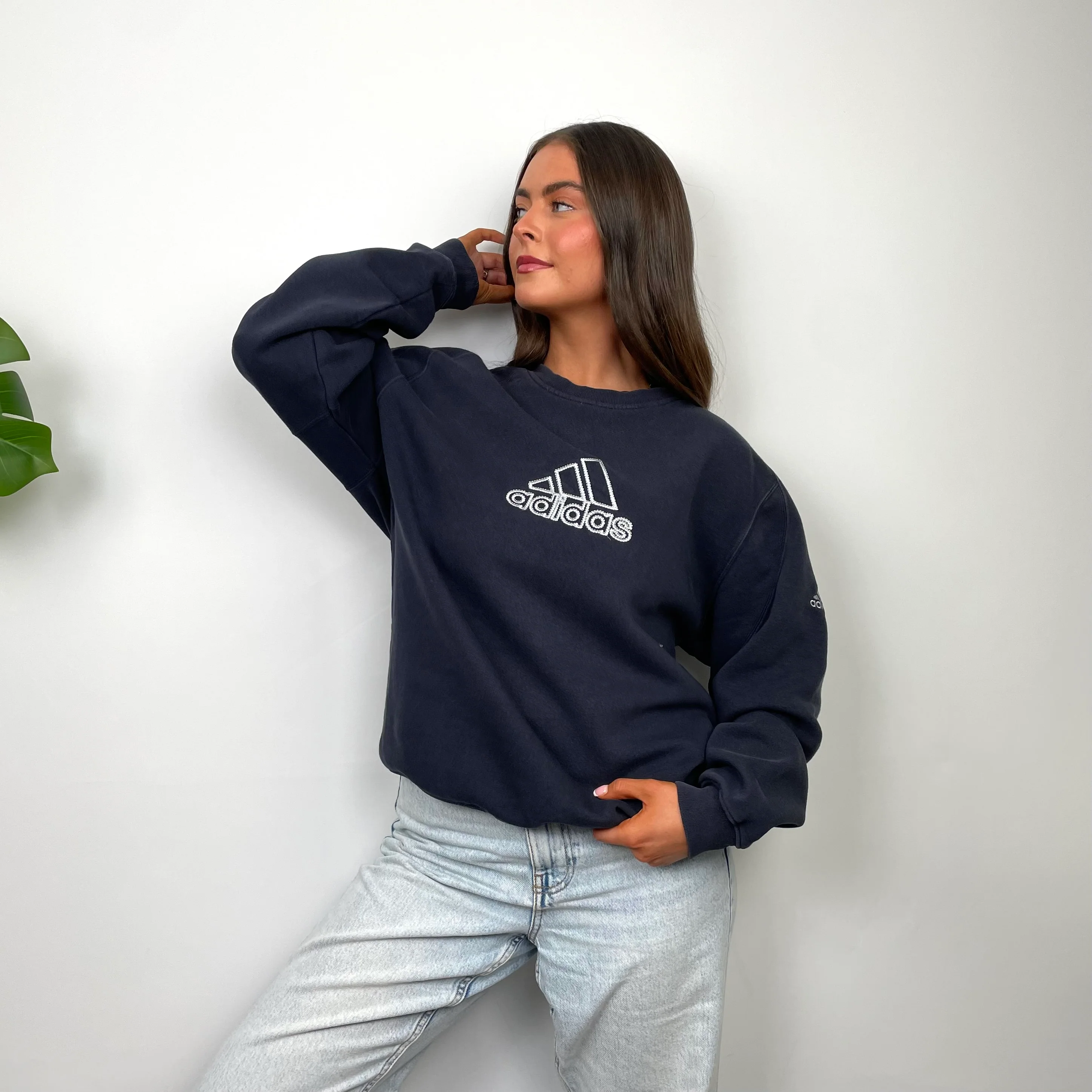 Adidas Navy Embroidered Spell Out Sweatshirt (L) - Image 2