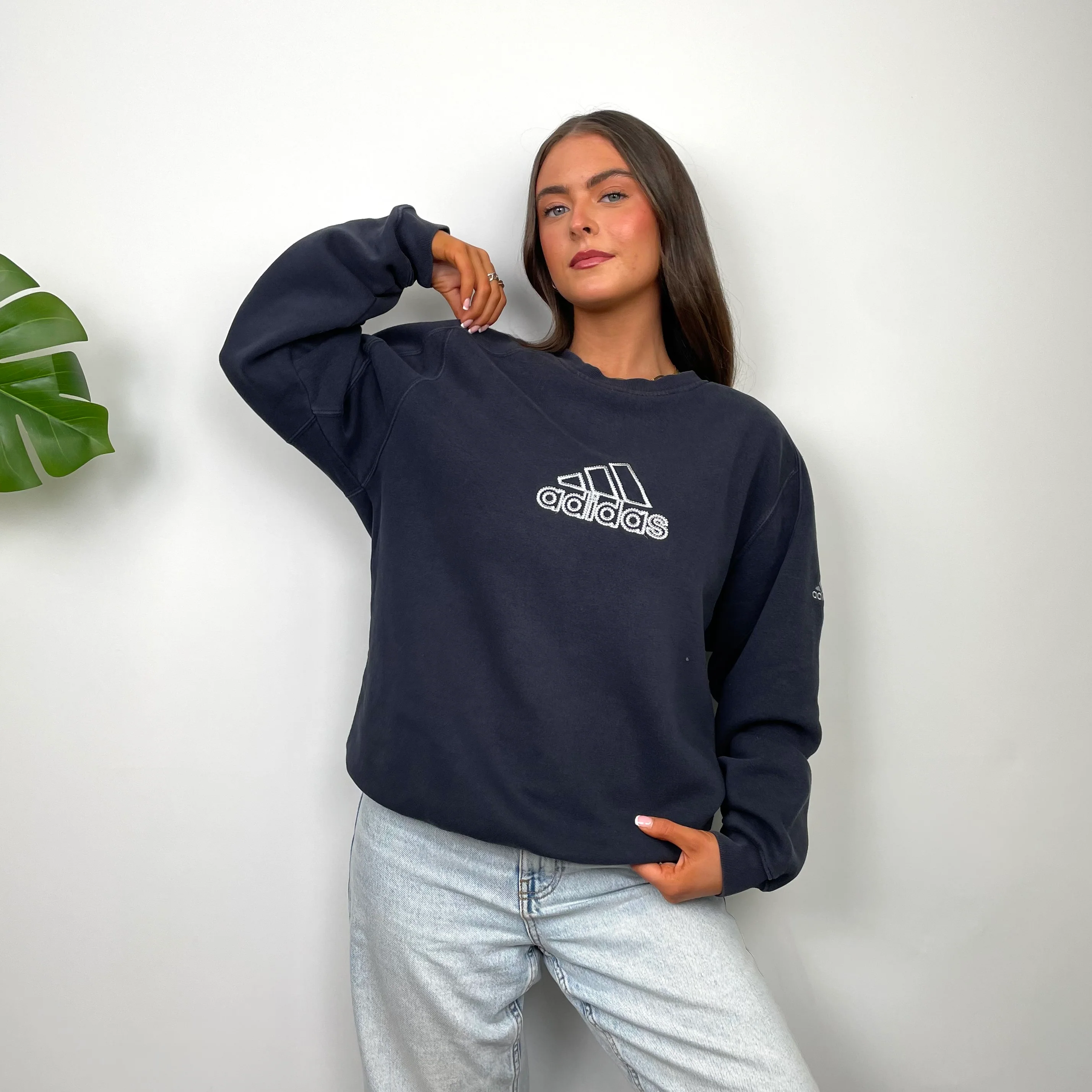 Adidas Navy Embroidered Spell Out Sweatshirt (L) - Image 4