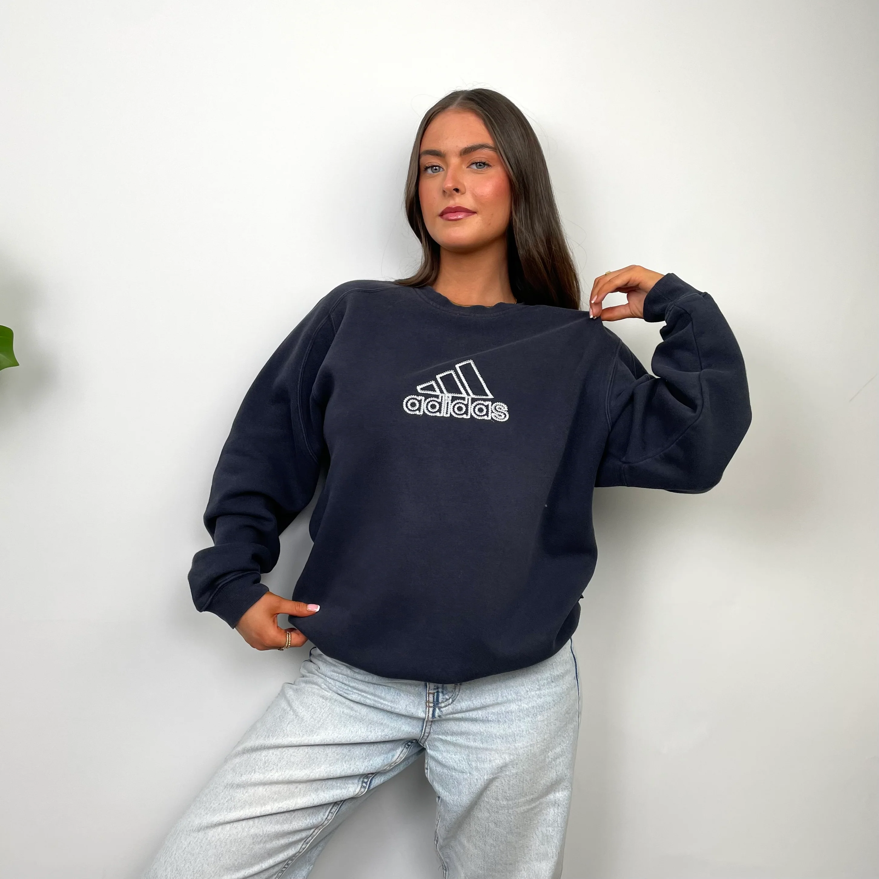 Adidas Navy Embroidered Spell Out Sweatshirt (L) - Image 5