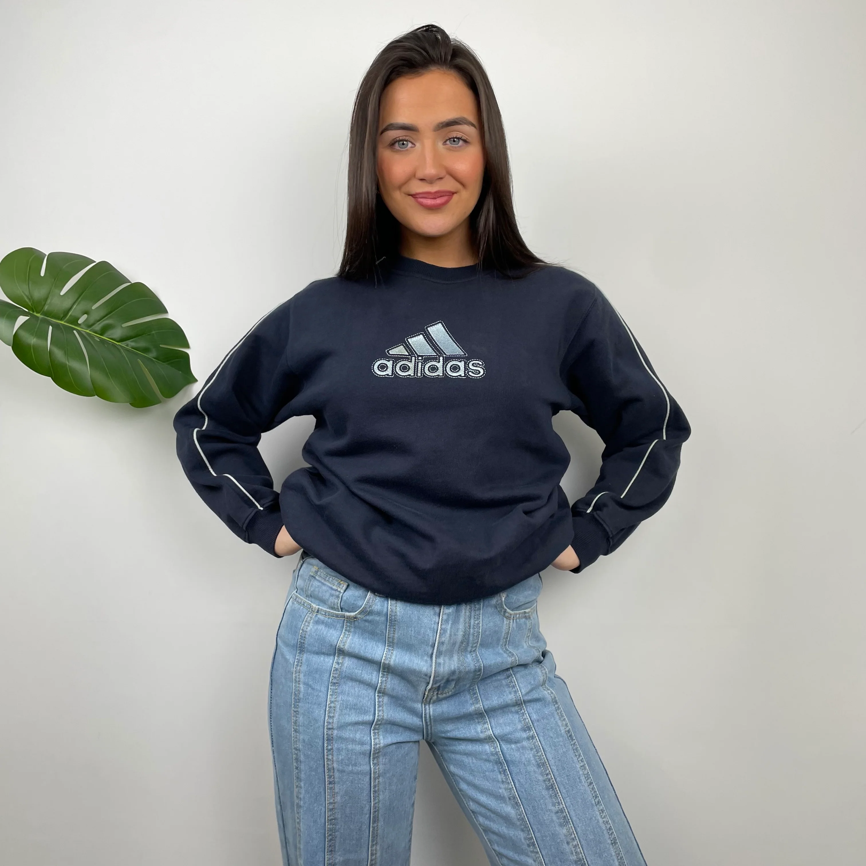 Adidas Navy Embroidered Spell Out Sweatshirt (M) - Image 6