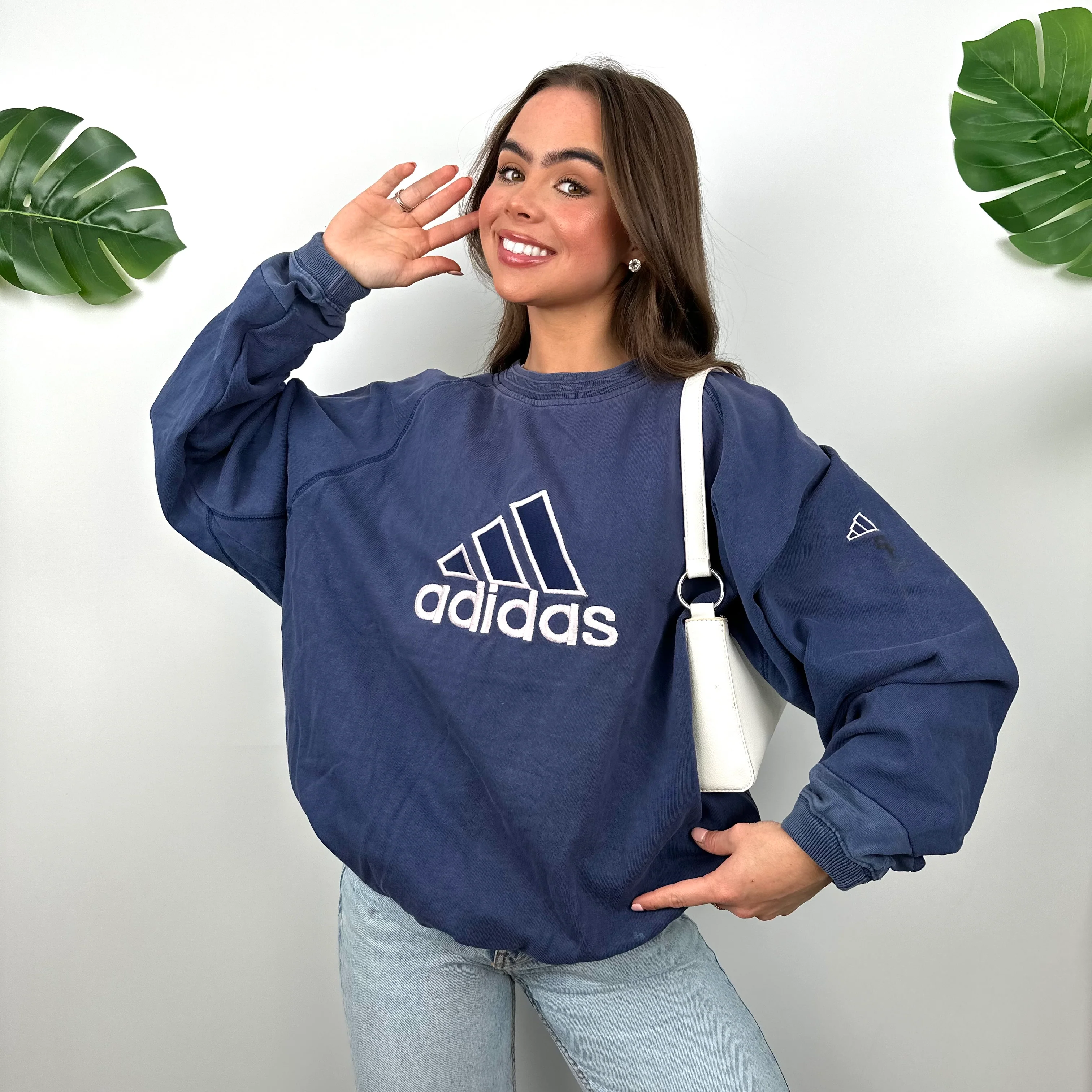Adidas Navy Embroidered Spell Out Sweatshirt (L) - Image 5