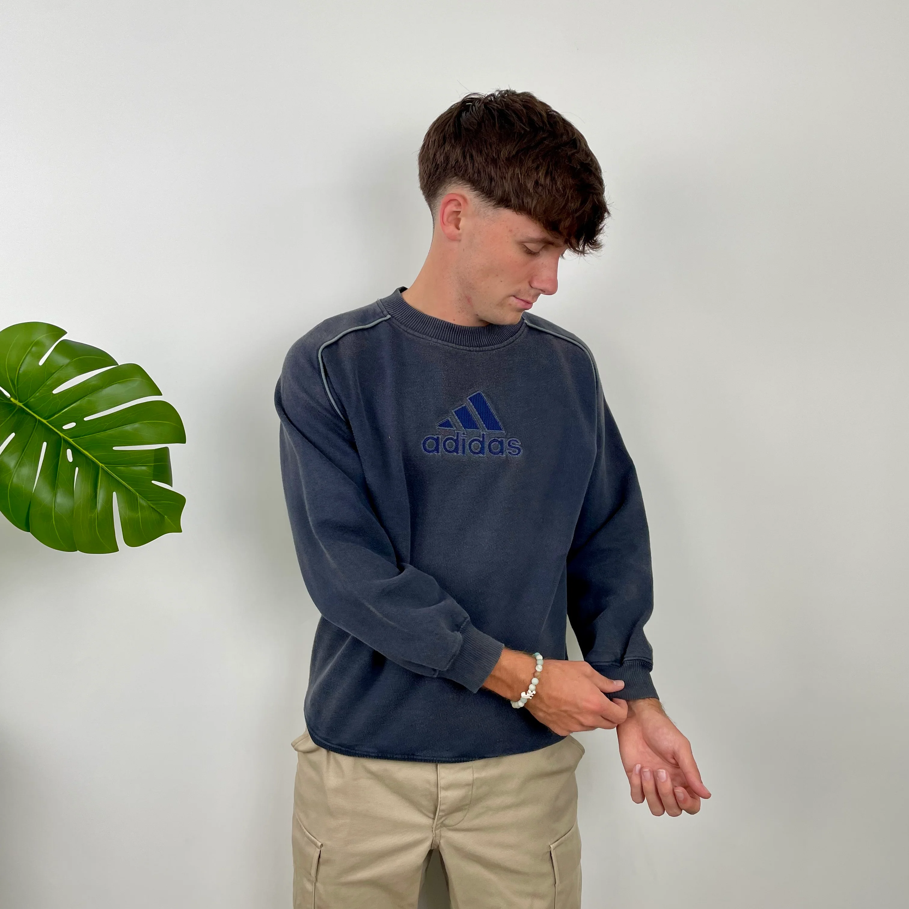 Adidas Navy Embroidered Spell Out Sweatshirt (L) - Image 3