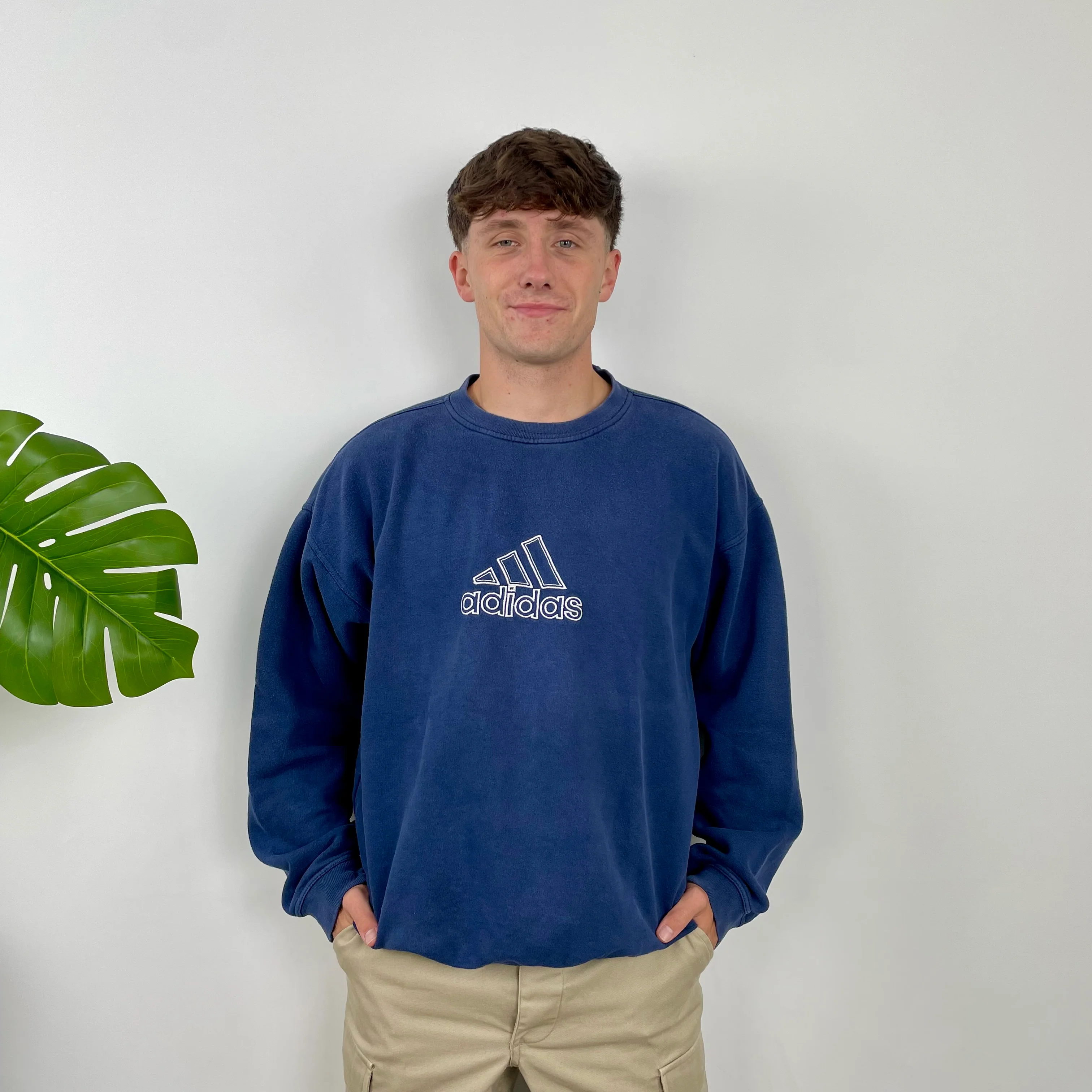 Adidas Navy Embroidered Spell Out Sweatshirt (L)