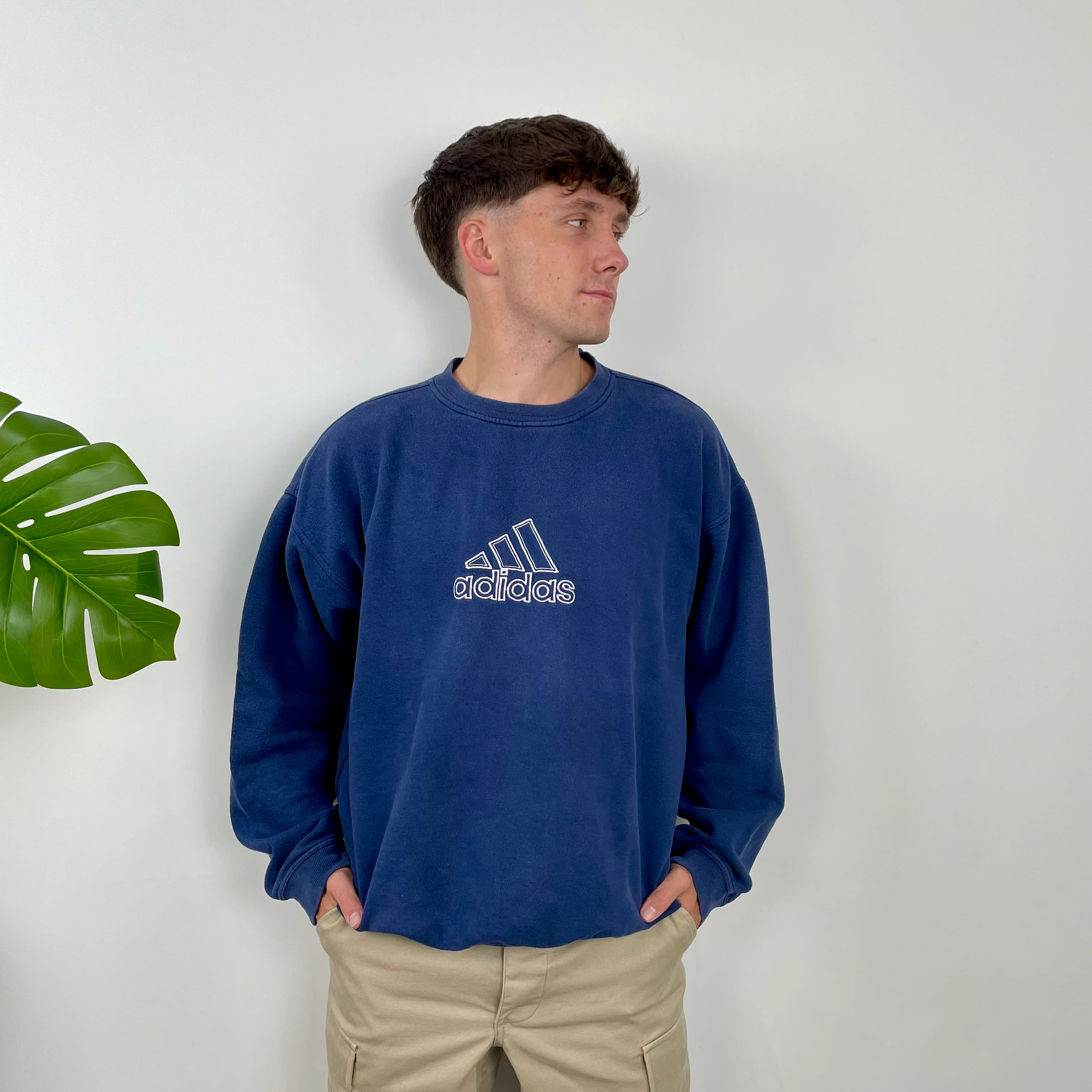 Adidas Navy Embroidered Spell Out Sweatshirt (L) - Image 2
