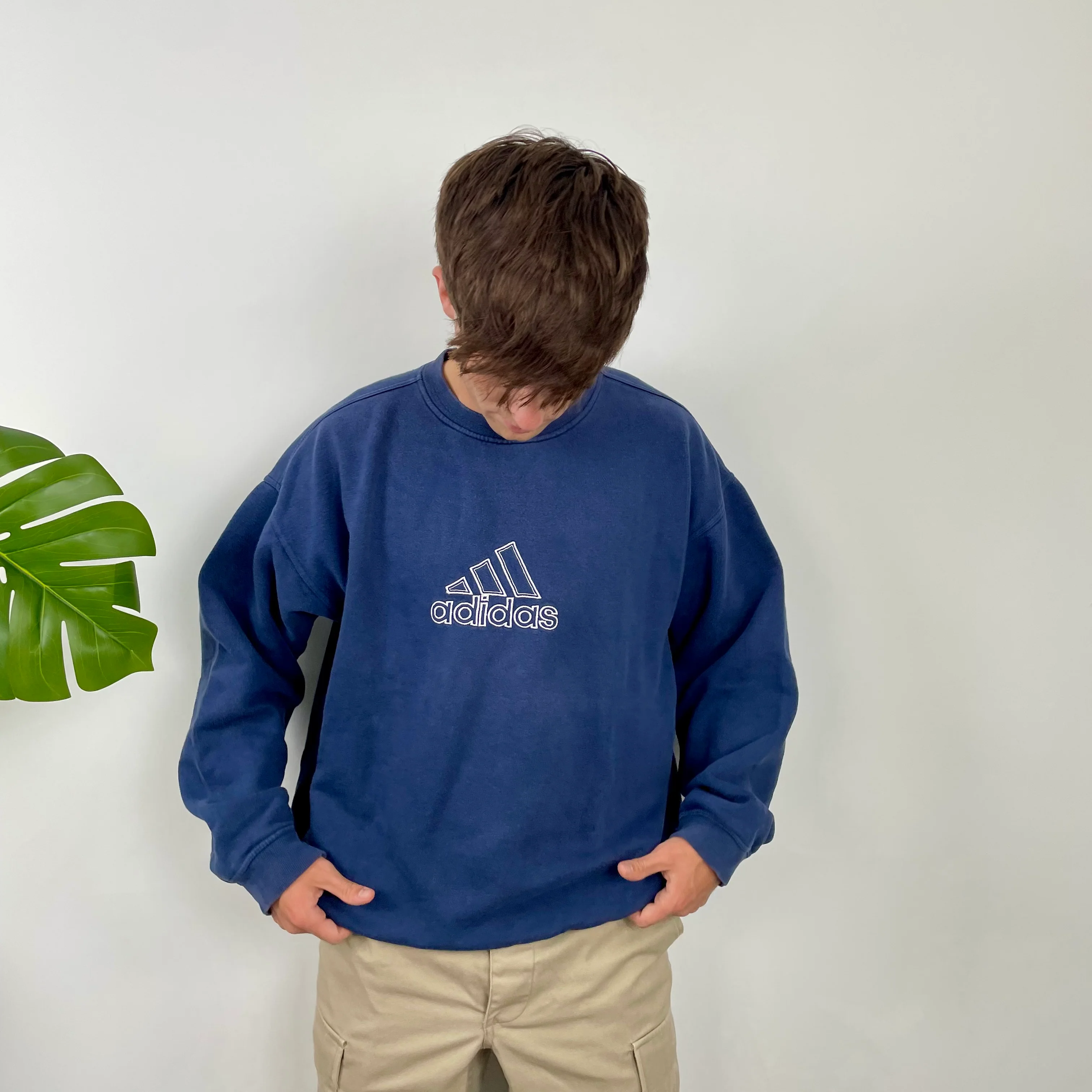 Adidas Navy Embroidered Spell Out Sweatshirt (L) - Image 3