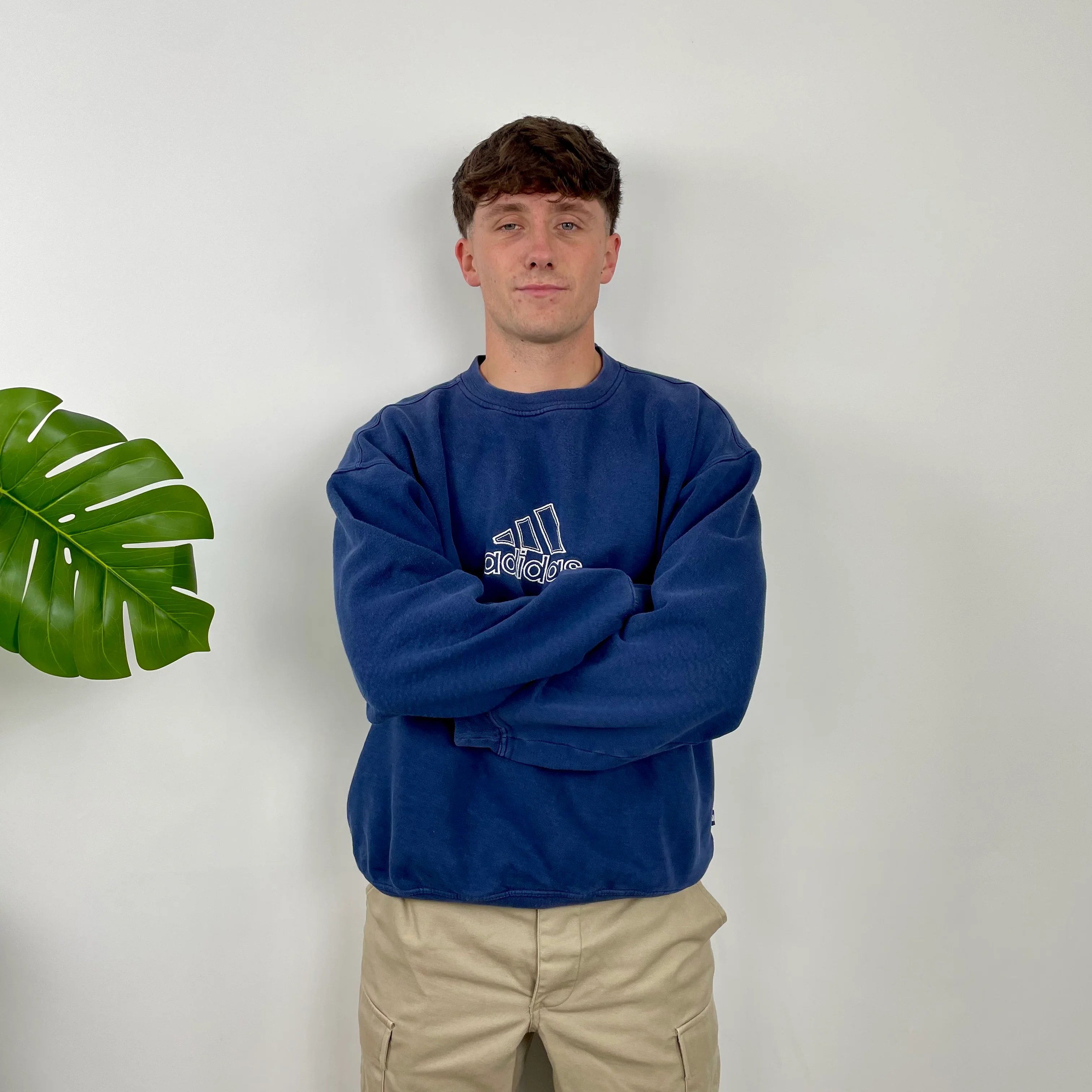 Adidas Navy Embroidered Spell Out Sweatshirt (L) - Image 4