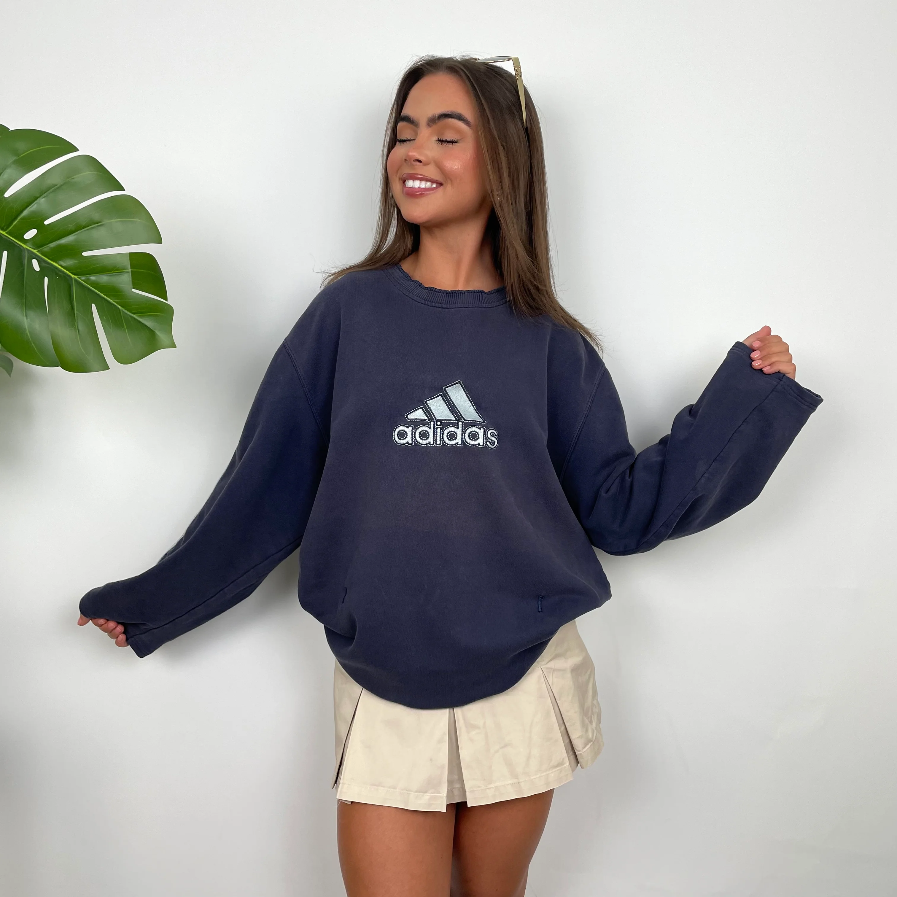 Adidas Navy Embroidered Spell Out Sweatshirt (L) - Image 2
