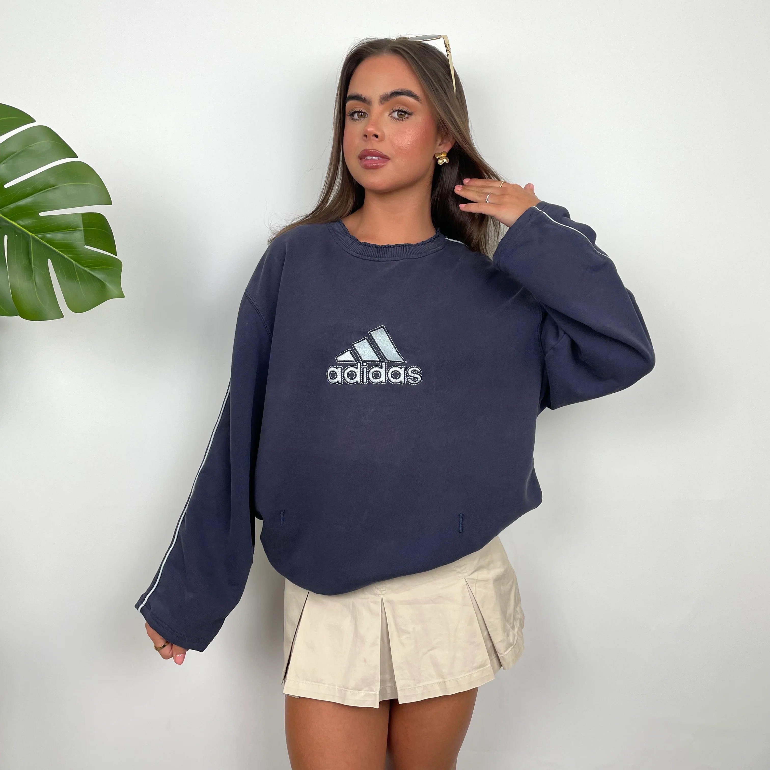 Adidas Navy Embroidered Spell Out Sweatshirt (L) - Image 5