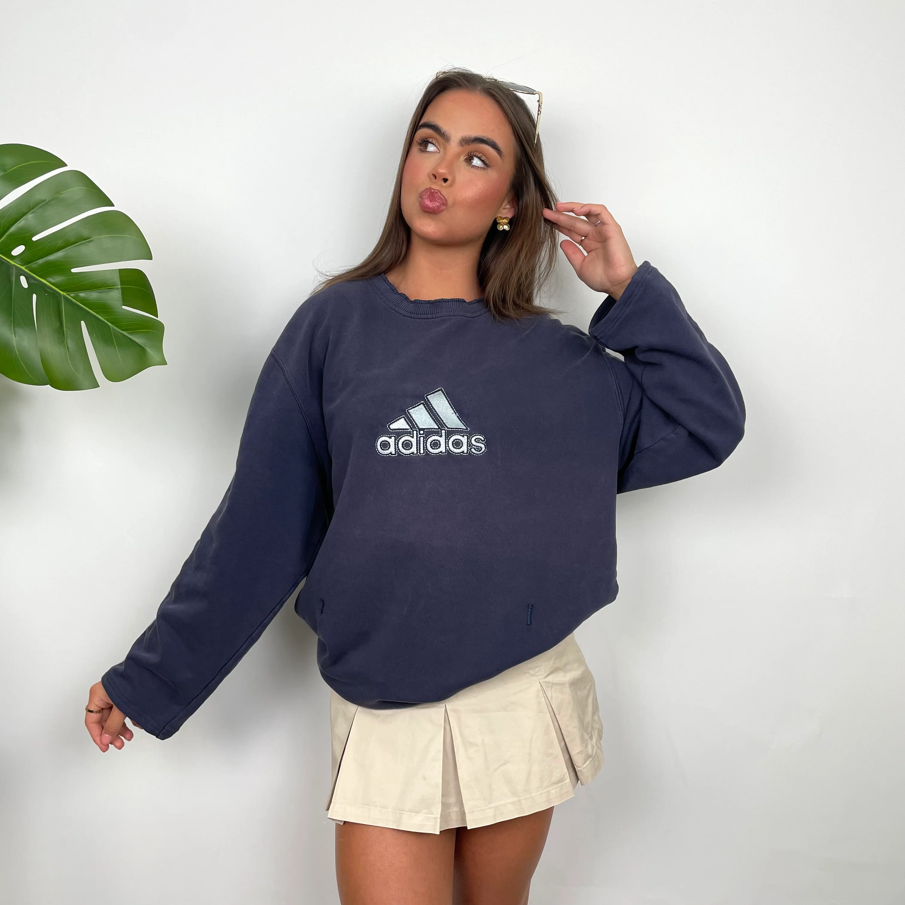 Adidas Navy Embroidered Spell Out Sweatshirt (L) - Image 6