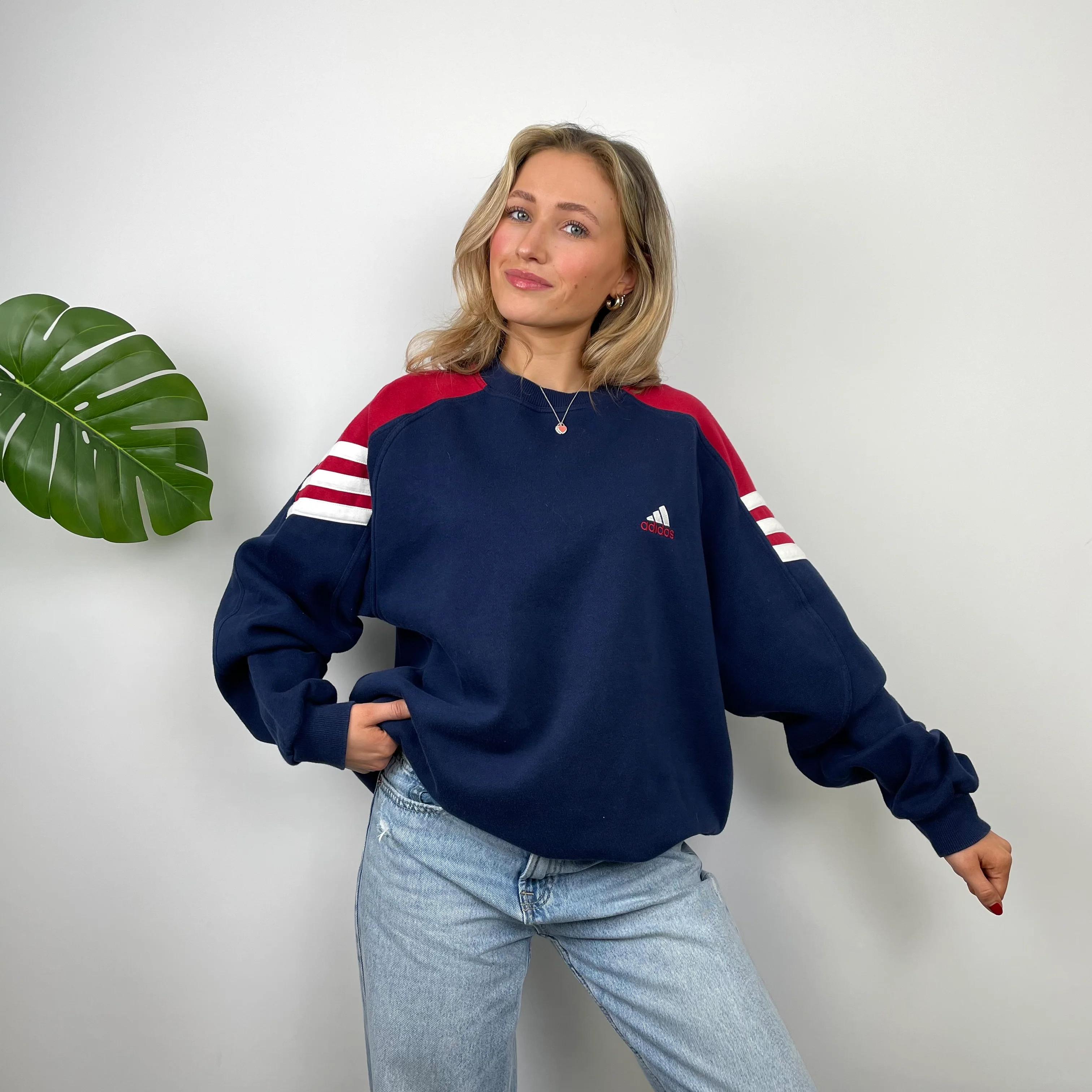 Adidas Navy Embroidered Spell Out Sweatshirt (L)