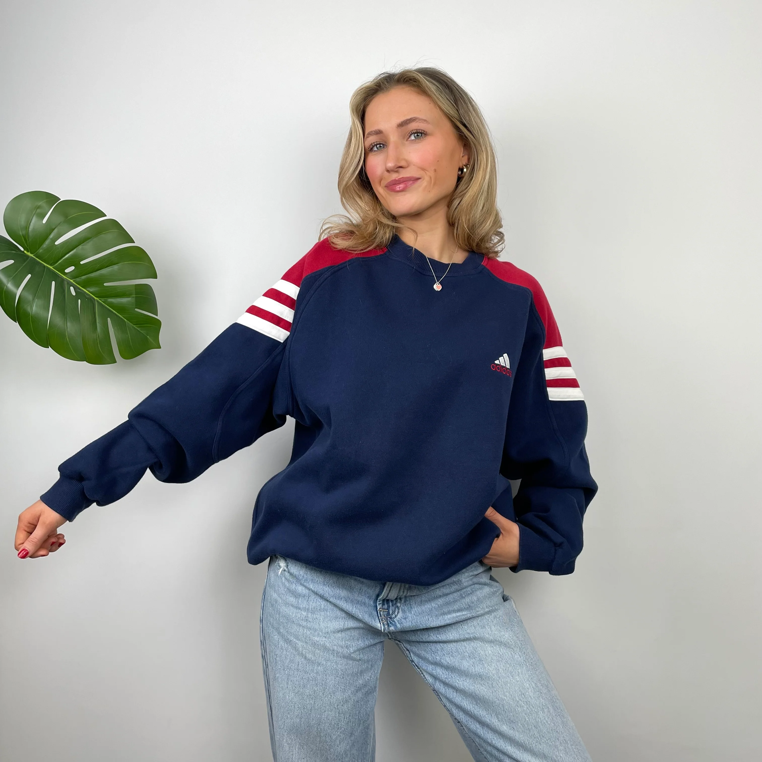 Adidas Navy Embroidered Spell Out Sweatshirt (L) - Image 3