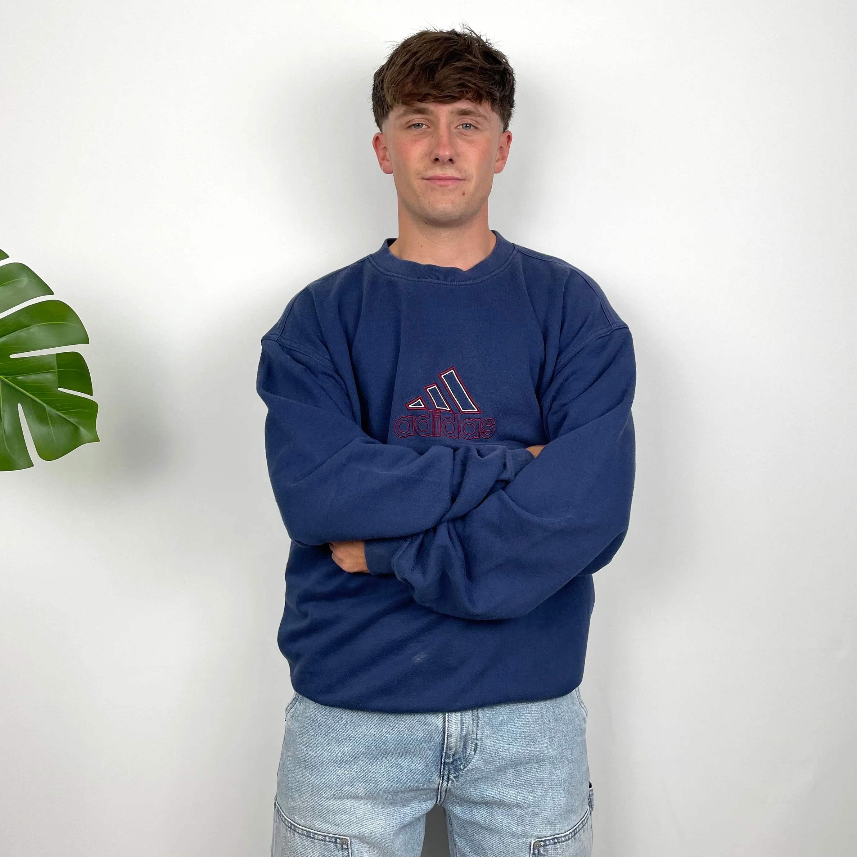 Adidas Navy Embroidered Spell Out Sweatshirt (L) - Image 2