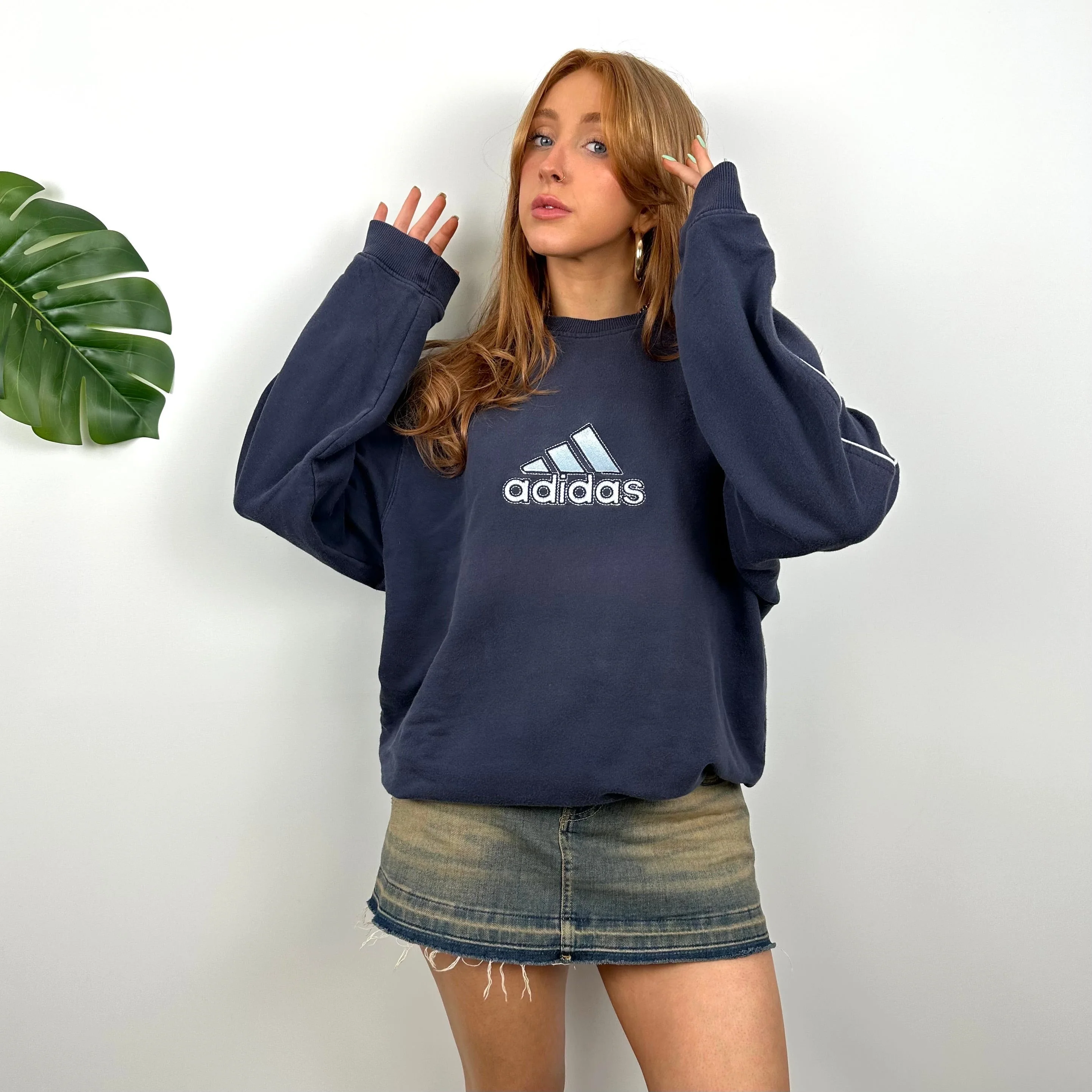 Adidas Navy Embroidered Spell Out Sweatshirt (L) - Image 3