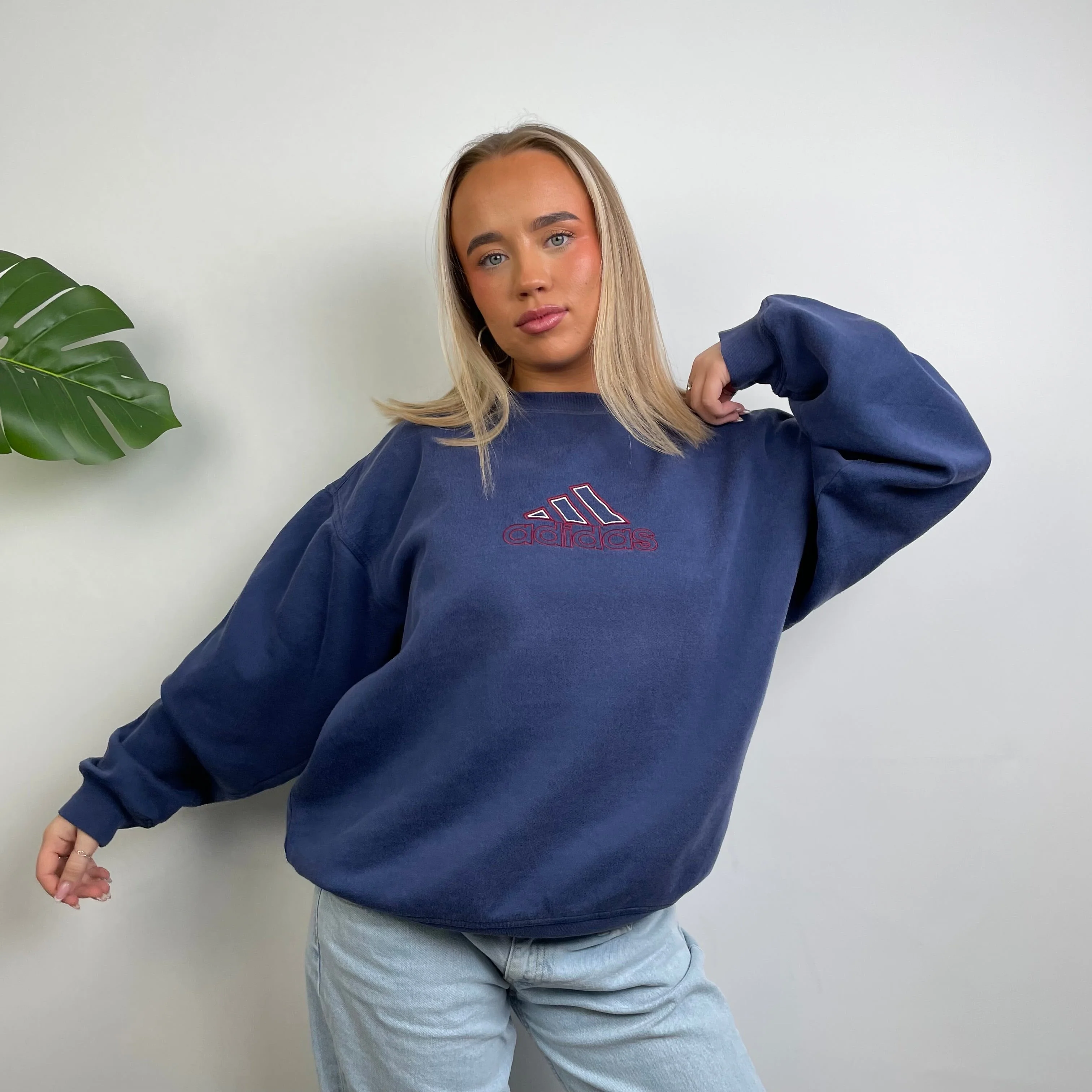 Adidas Navy Embroidered Spell Out Sweatshirt (L) - Image 3