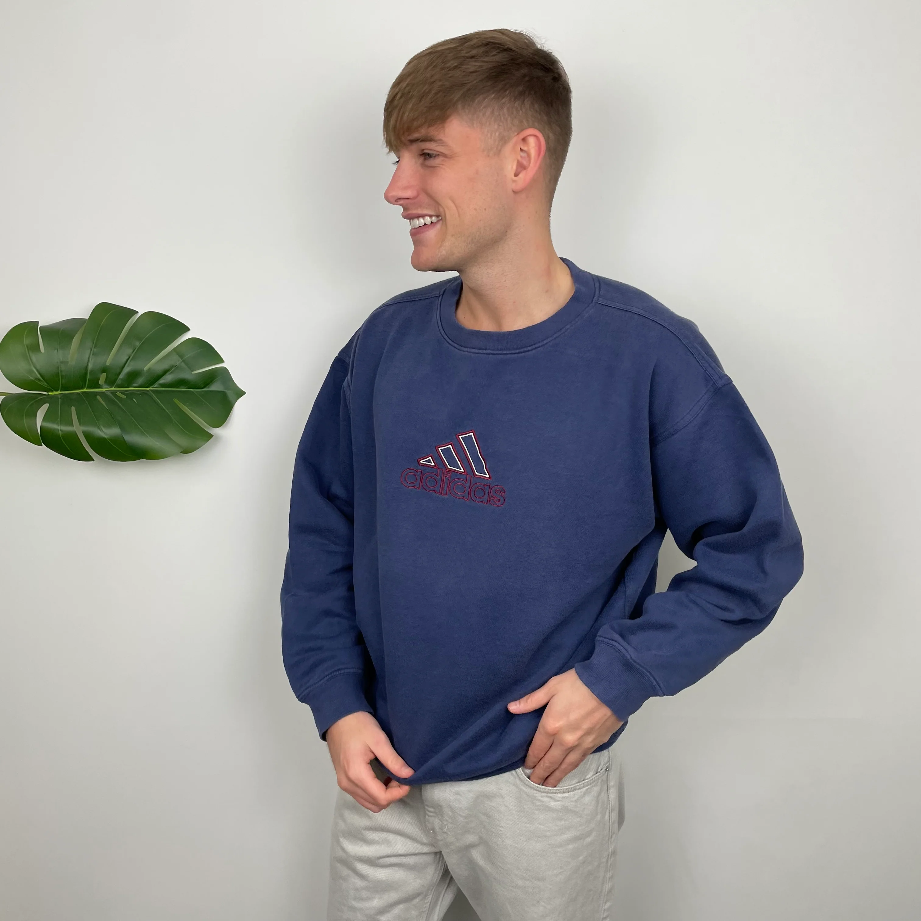 Adidas Navy Embroidered Spell Out Sweatshirt (S) - Image 3