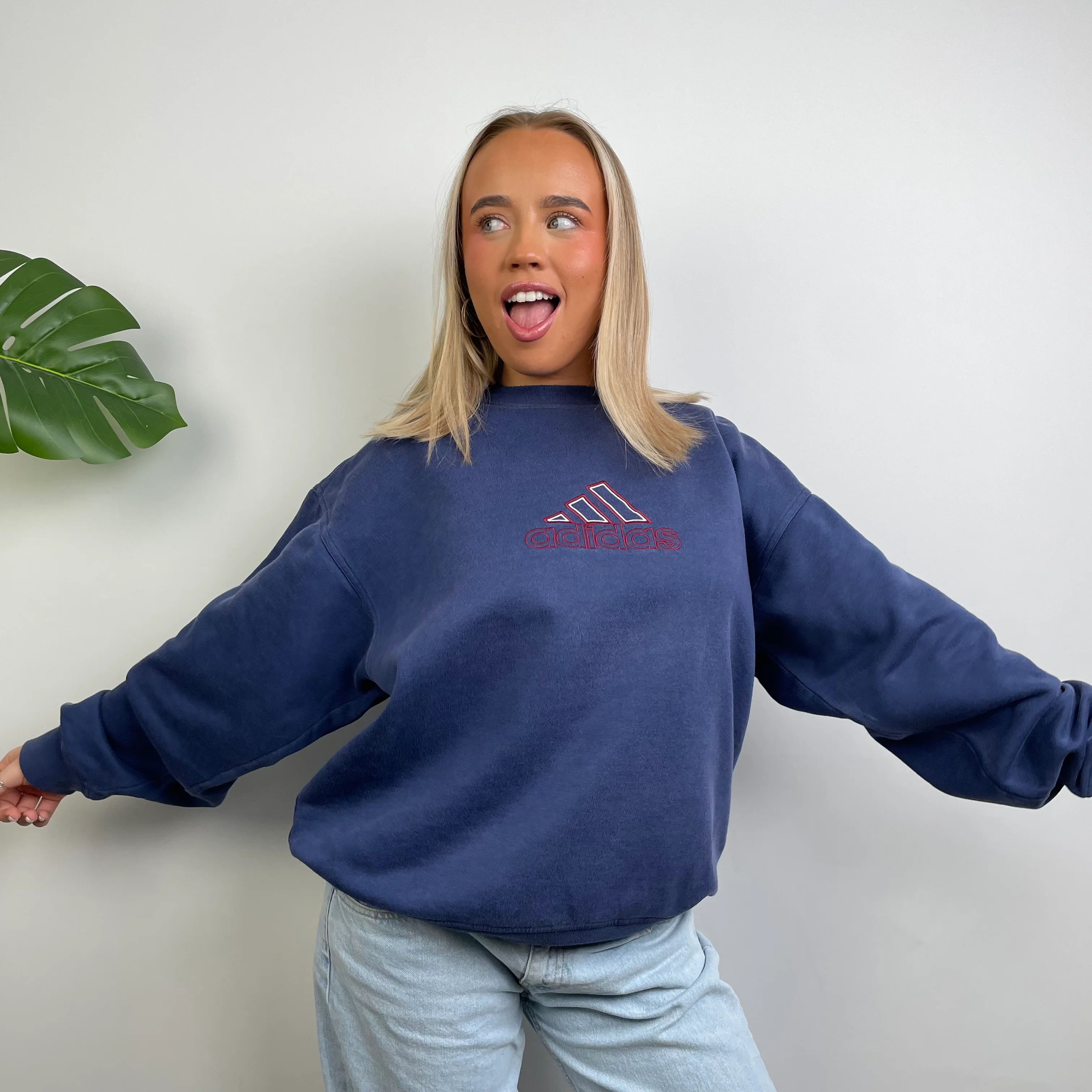 Adidas Navy Embroidered Spell Out Sweatshirt (S) - Image 7