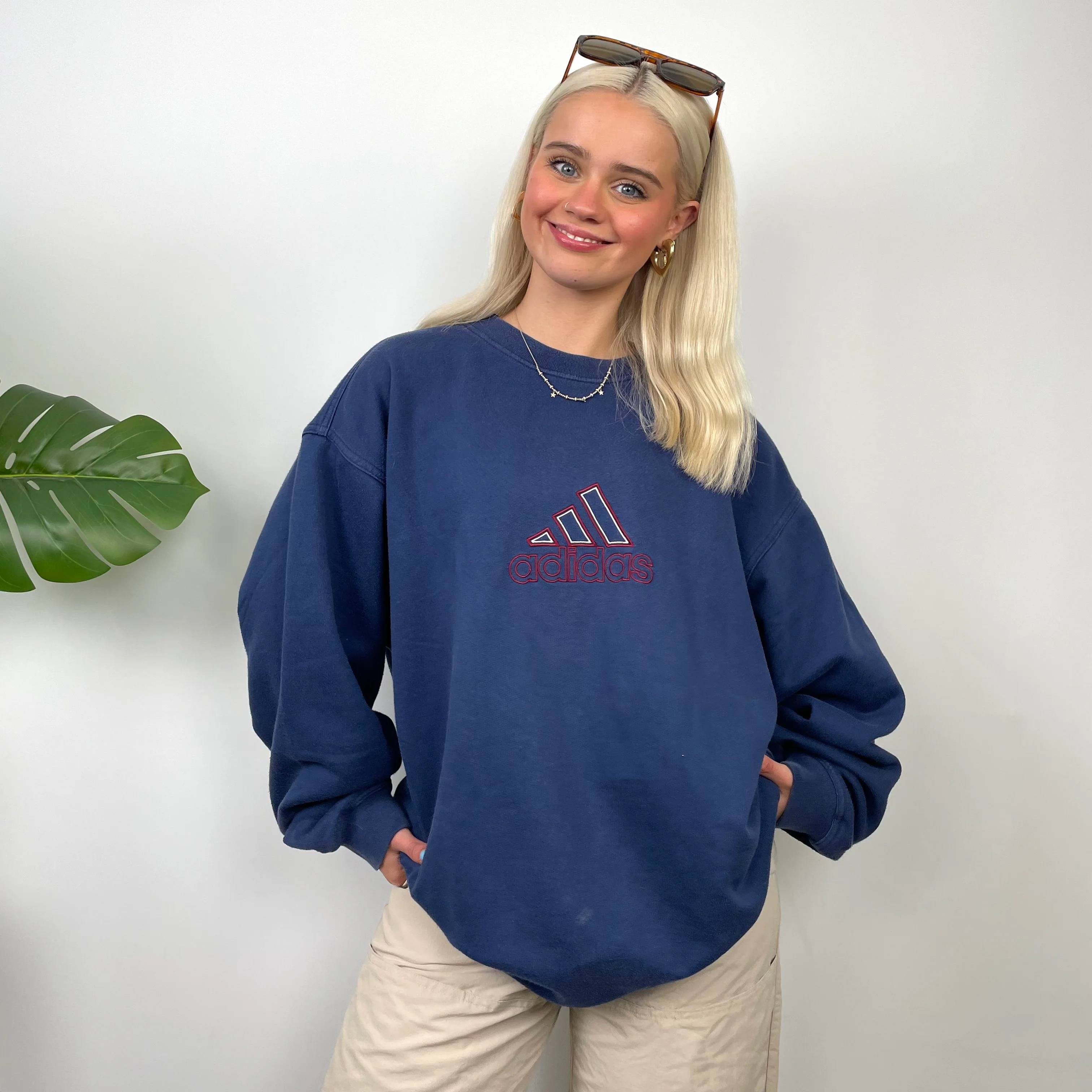 Adidas Navy Embroidered Spell Out Sweatshirt (XL) - Image 2
