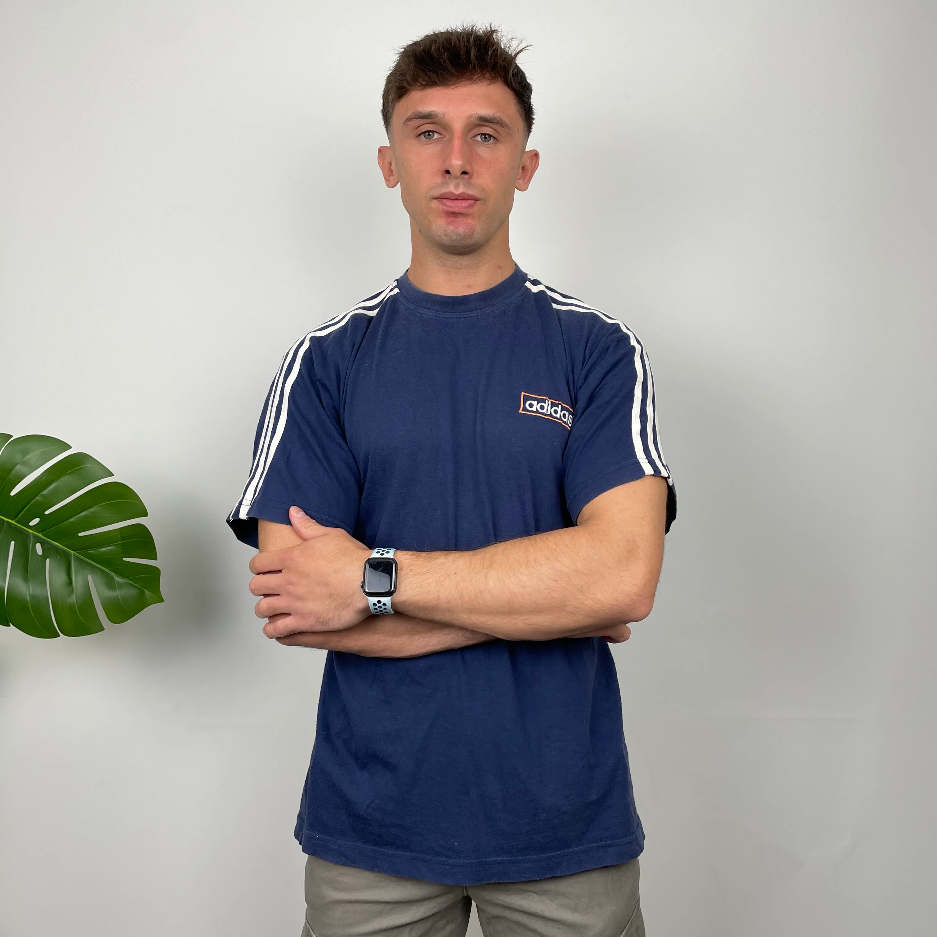 Adidas Navy Embroidered Spell Out T Shirt (M) - Image 4