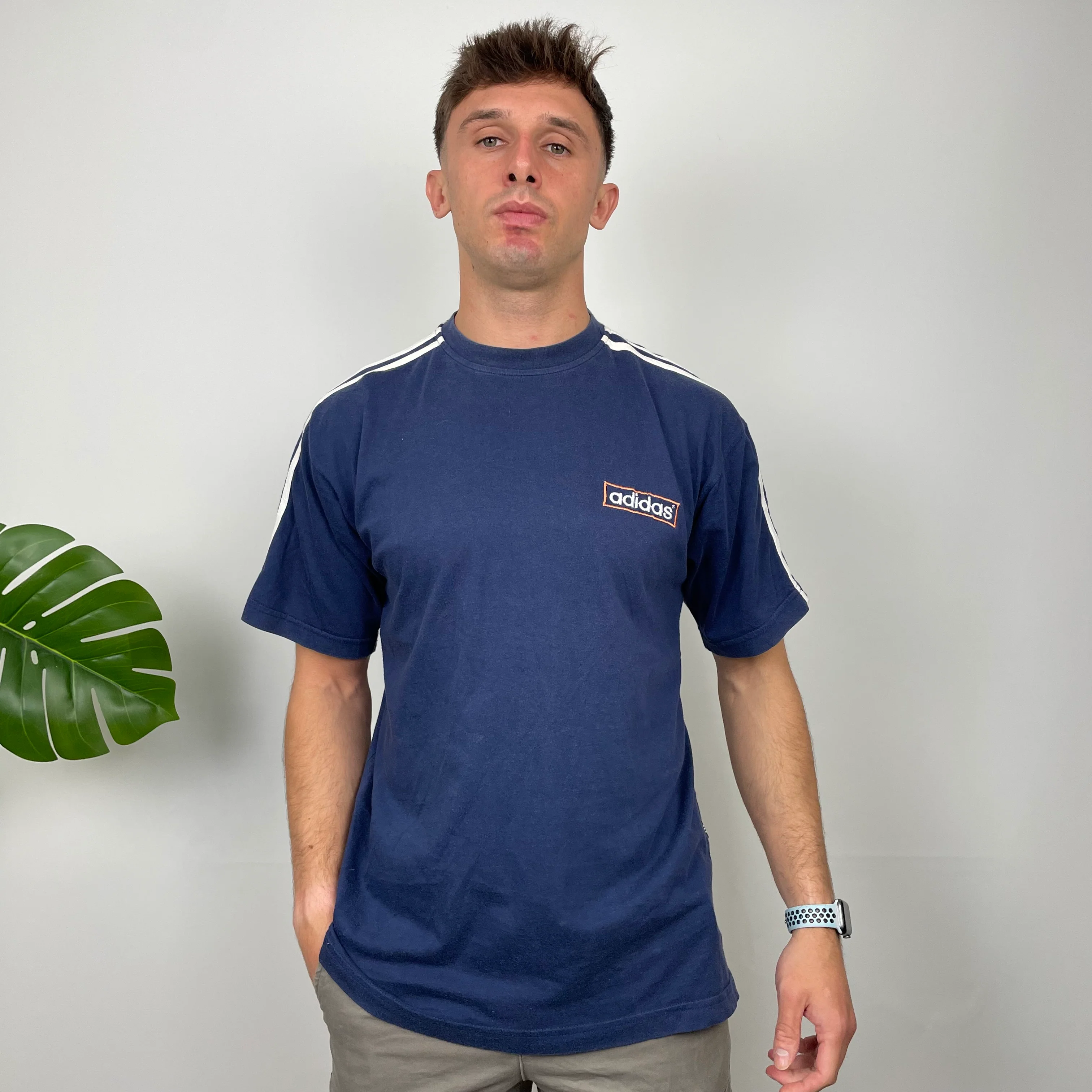 Adidas Navy Embroidered Spell Out T Shirt (M) - Image 5