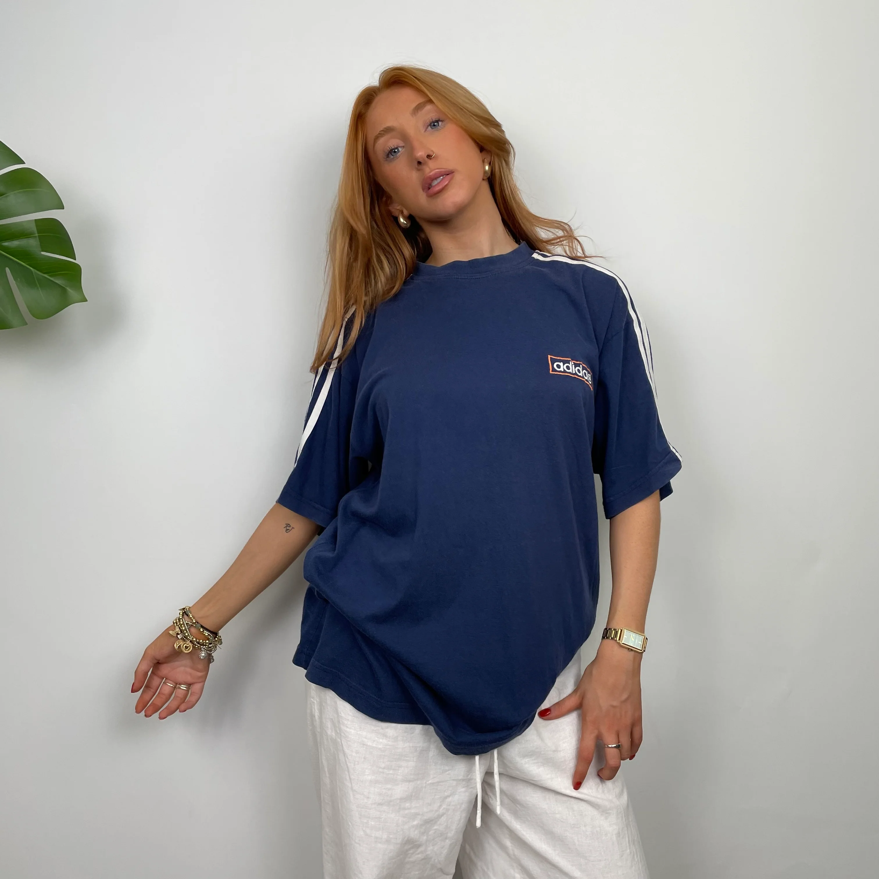 Adidas Navy Embroidered Spell Out T Shirt (M) - Image 2
