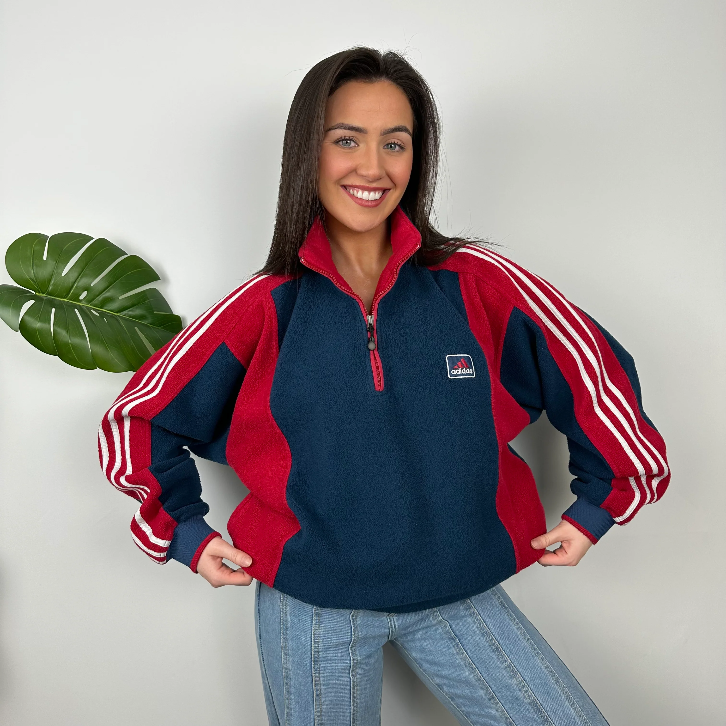 Adidas Navy Embroidered Spell Out Teddy Bear Fleece Quarter Zip Sweatshirt (L) - Image 6