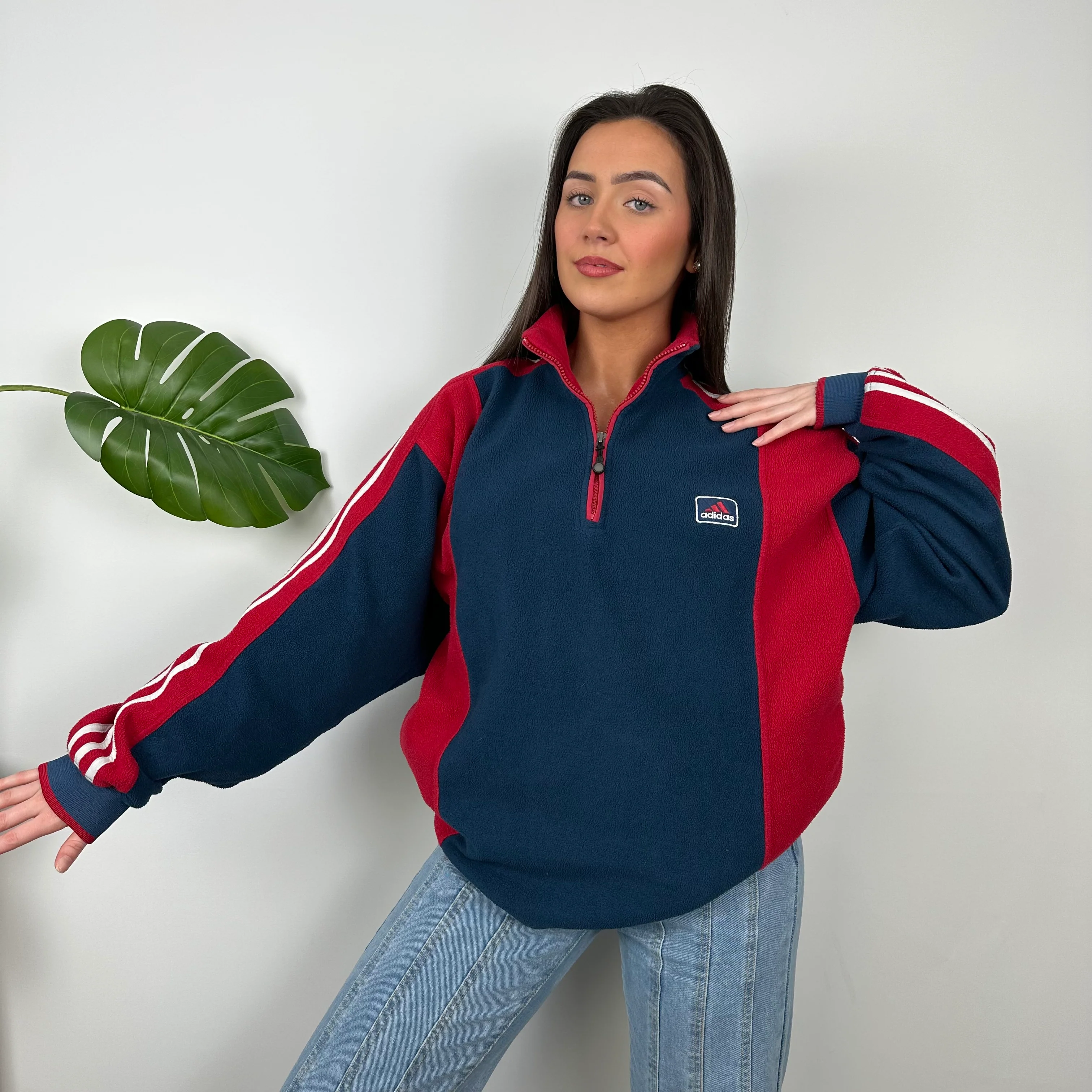 Adidas Navy Embroidered Spell Out Teddy Bear Fleece Quarter Zip Sweatshirt (L) - Image 8