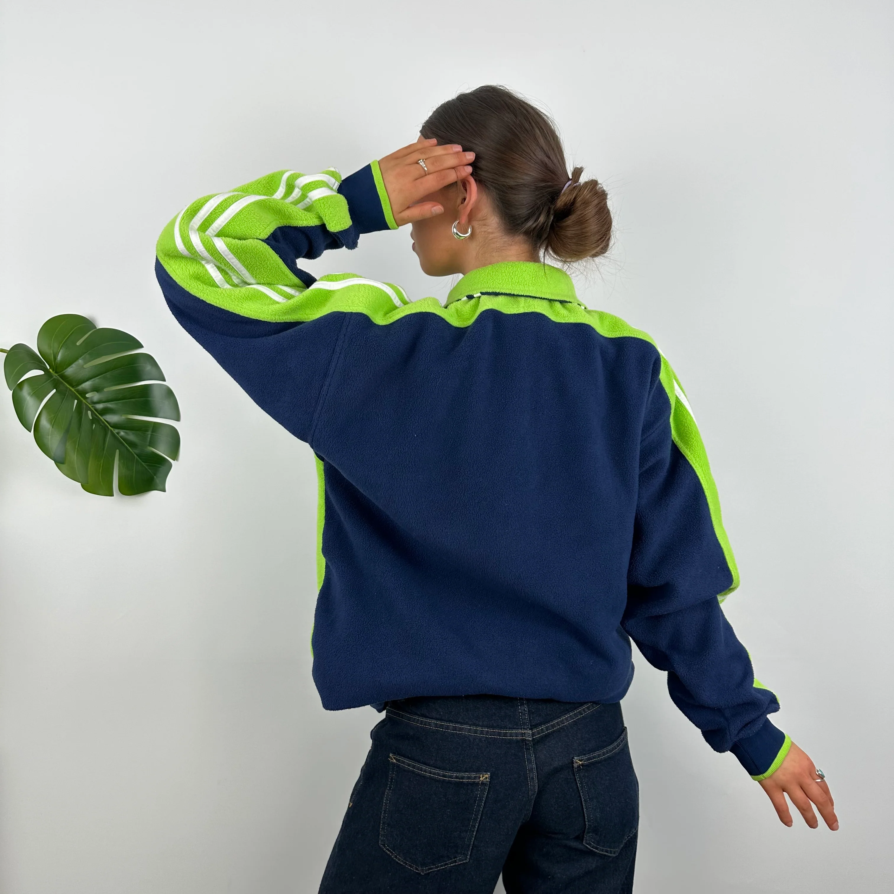 Adidas Navy Embroidered Spell Out Teddy Bear Fleece Quarter Zip Sweatshirt (XXL) - Image 6