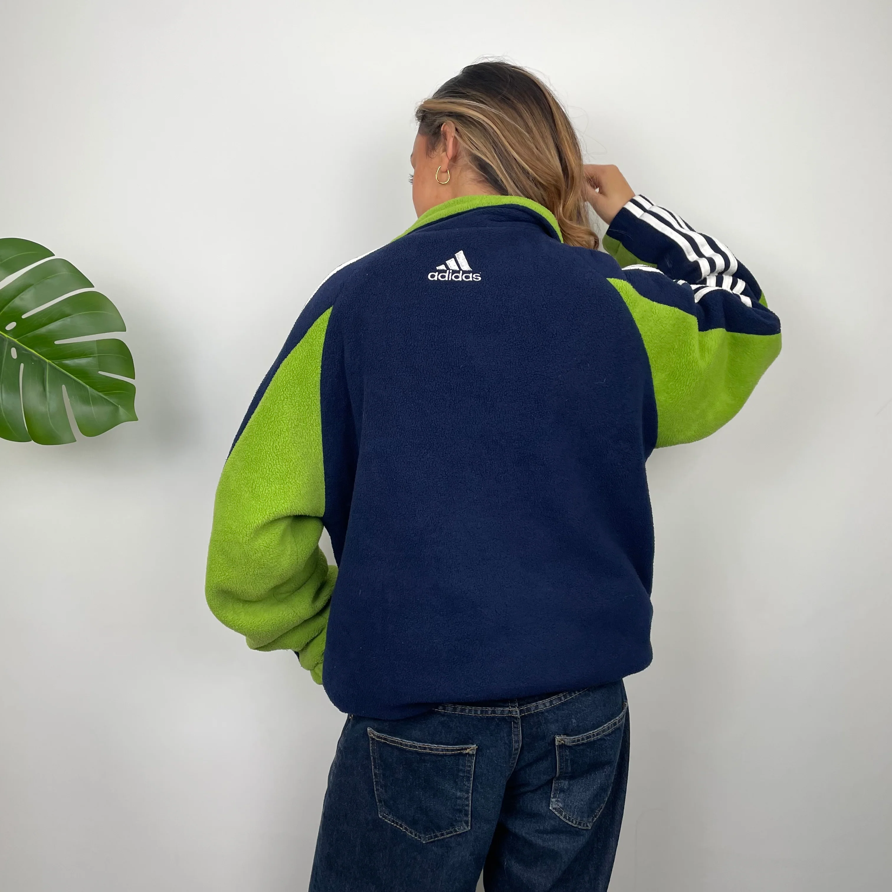 Adidas Navy Embroidered Spell Out Teddy Bear Fleece Zip Up Jacket (L) - Image 6