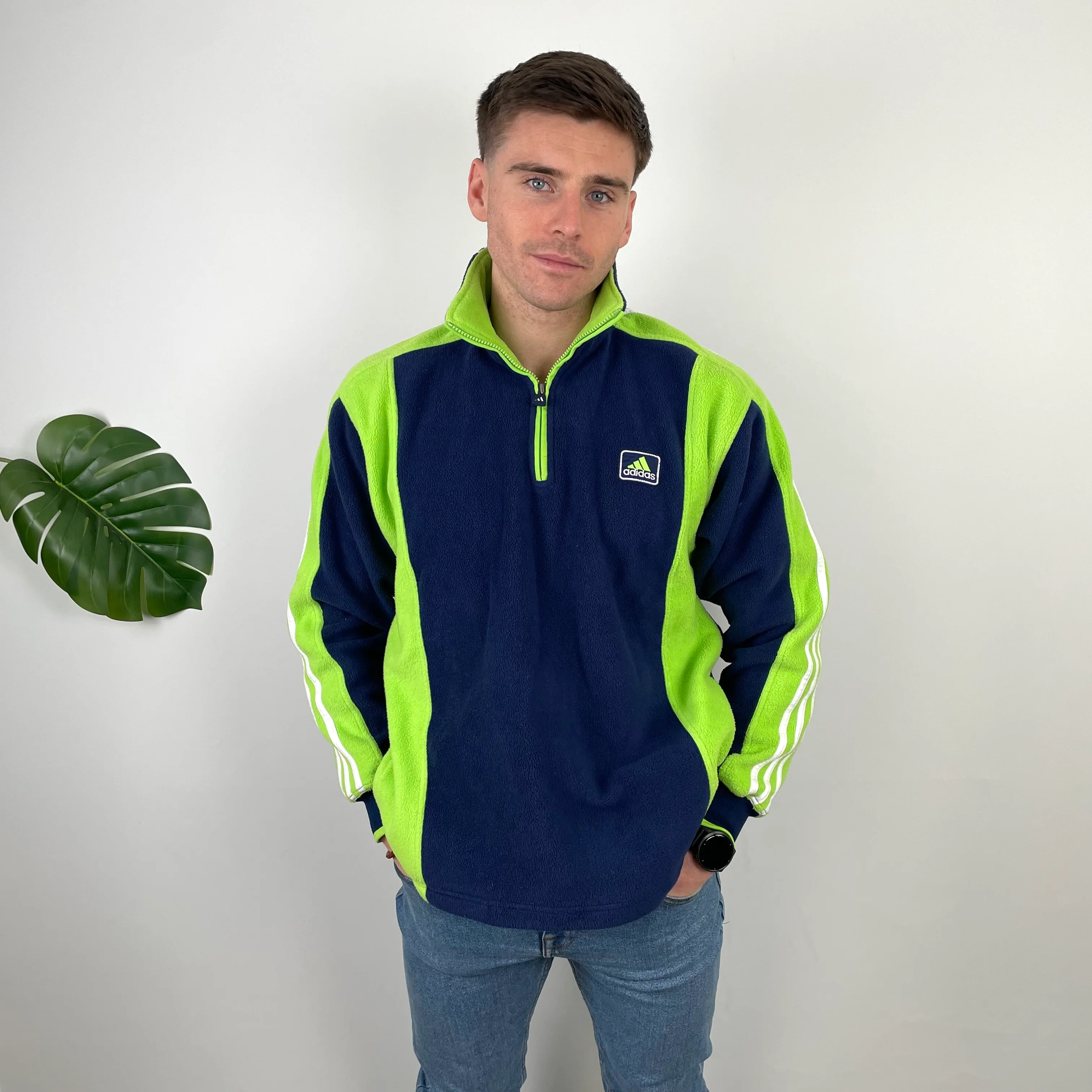 Adidas Navy Embroidered Spell Out Teddy Bear Fleece Quarter Zip Sweatshirt (L) - Image 3
