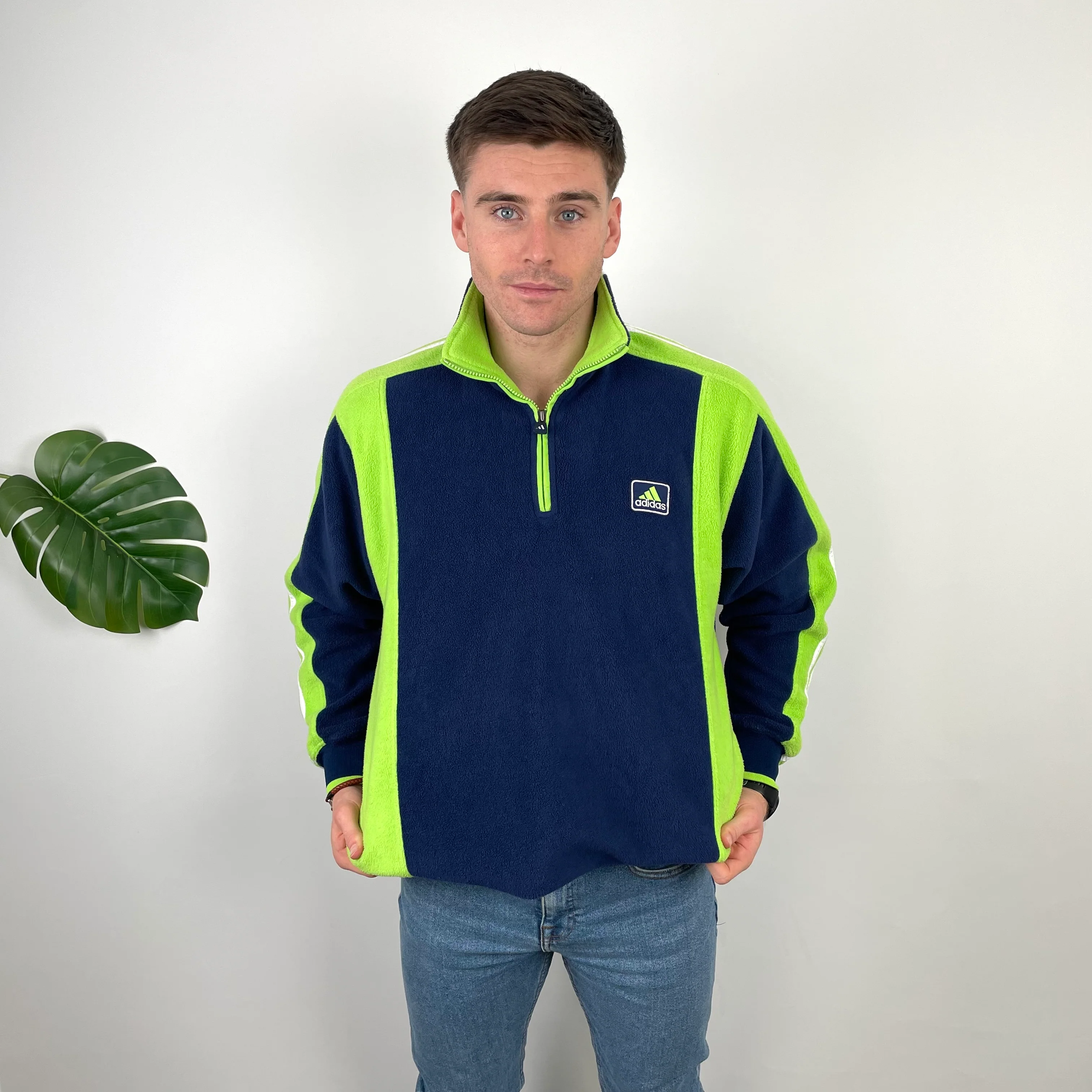 Adidas Navy Embroidered Spell Out Teddy Bear Fleece Quarter Zip Sweatshirt (L) - Image 4