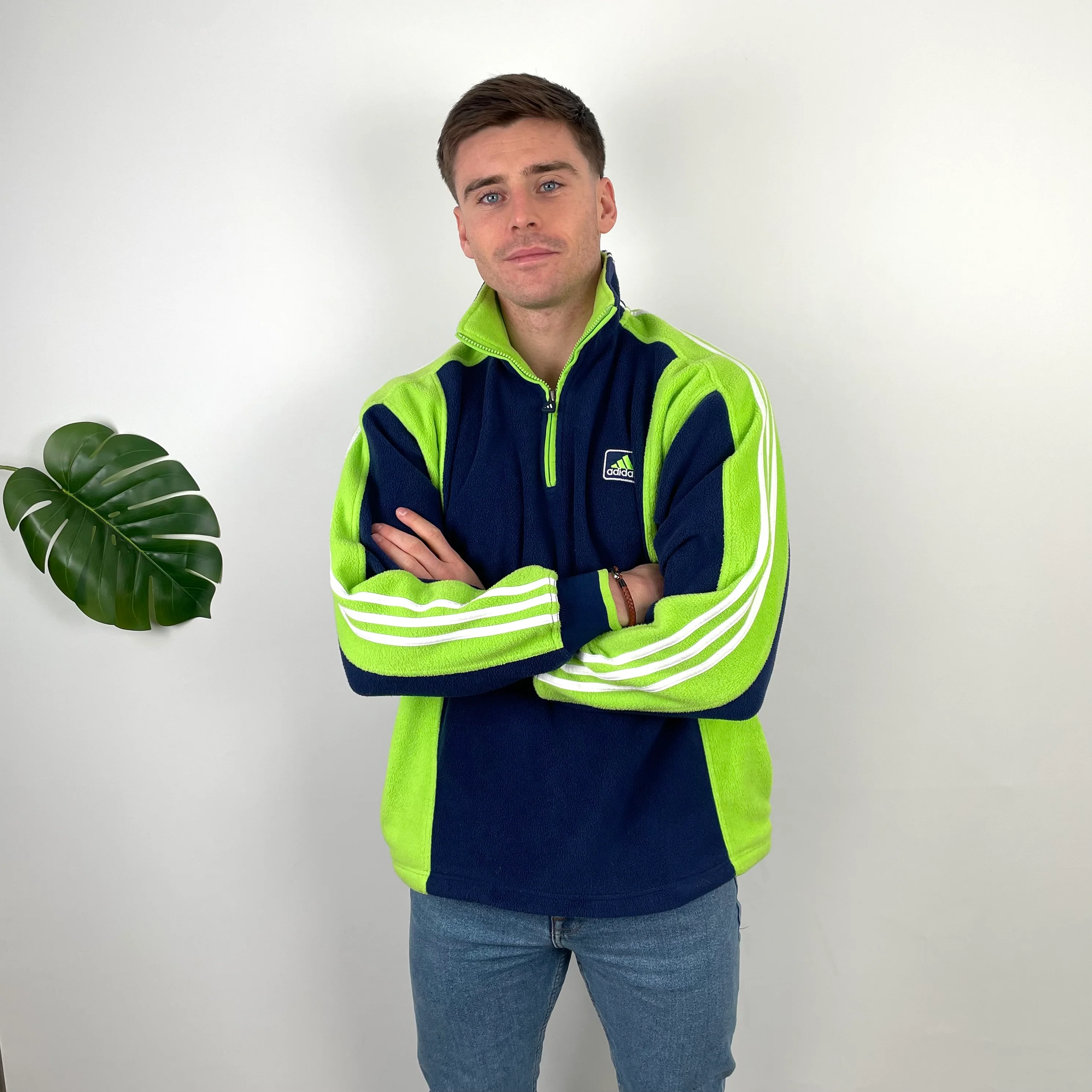 Adidas Navy Embroidered Spell Out Teddy Bear Fleece Quarter Zip Sweatshirt (L) - Image 5