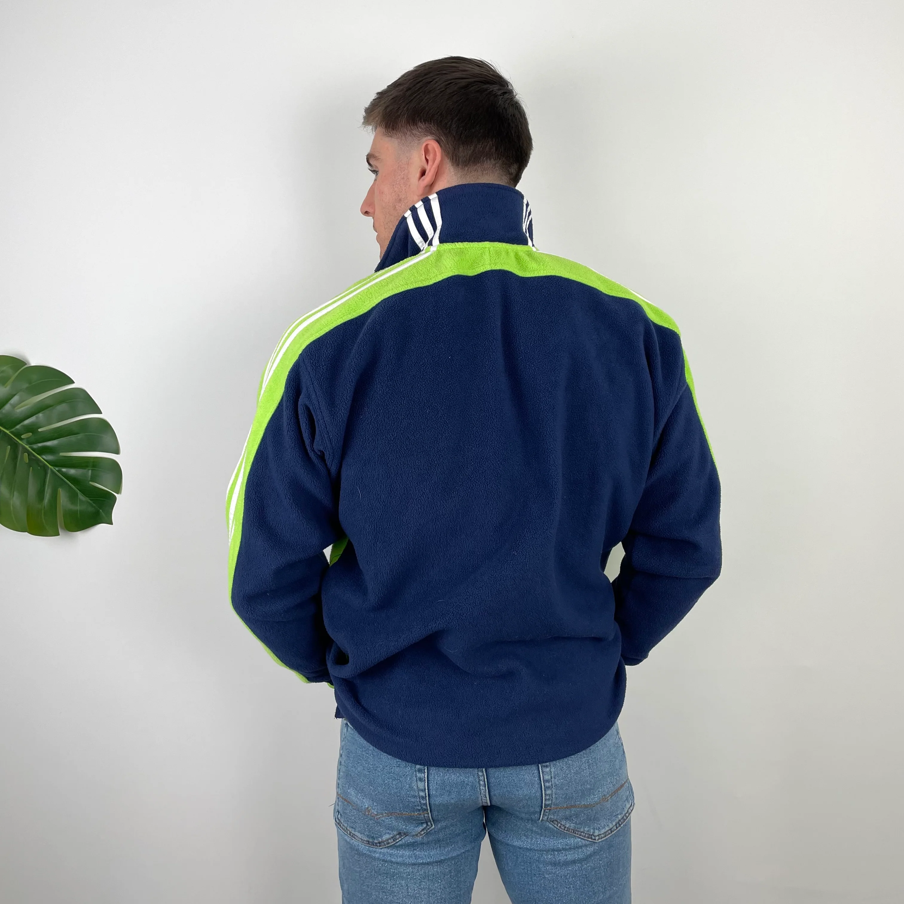 Adidas Navy Embroidered Spell Out Teddy Bear Fleece Quarter Zip Sweatshirt (L) - Image 9