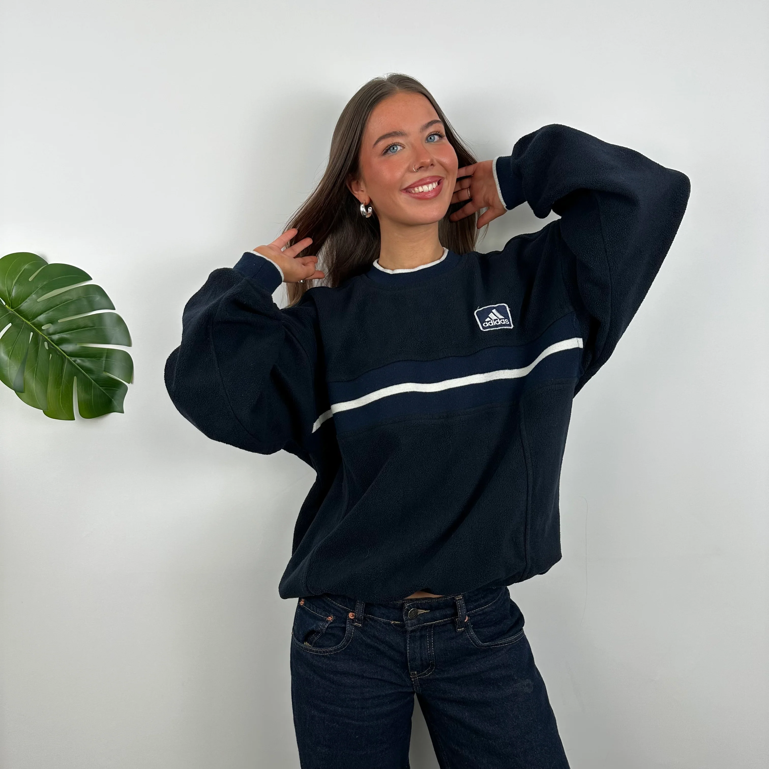 Adidas Navy Embroidered Spell Out Teddy Bear Fleece Sweatshirt (L) - Image 2