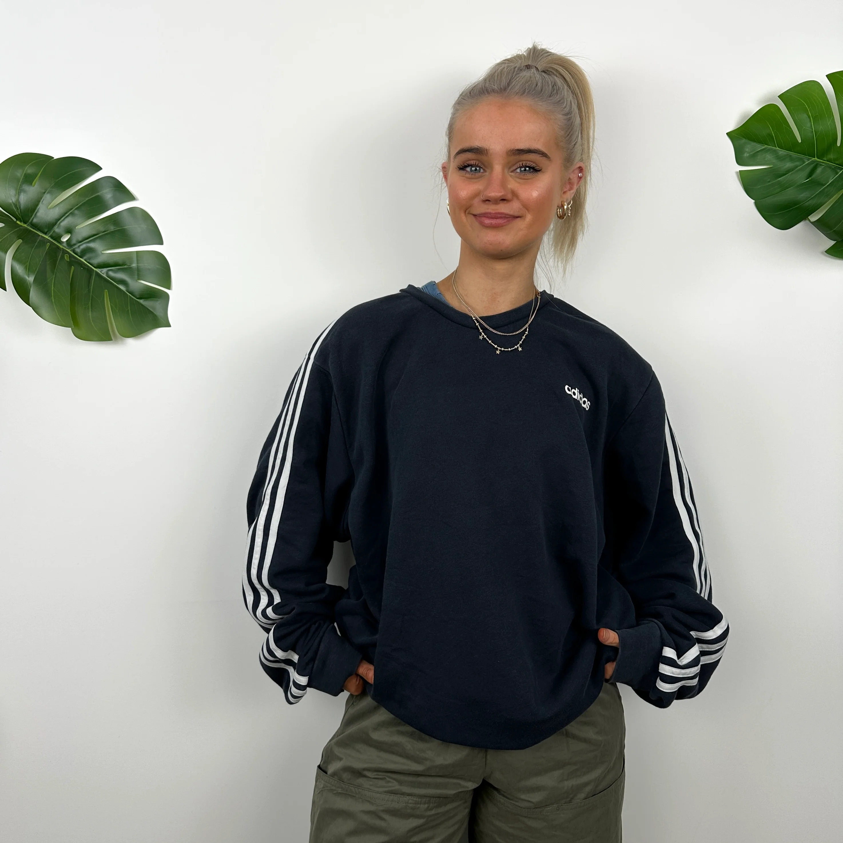 Adidas Navy Spell Out Sweatshirt (L)
