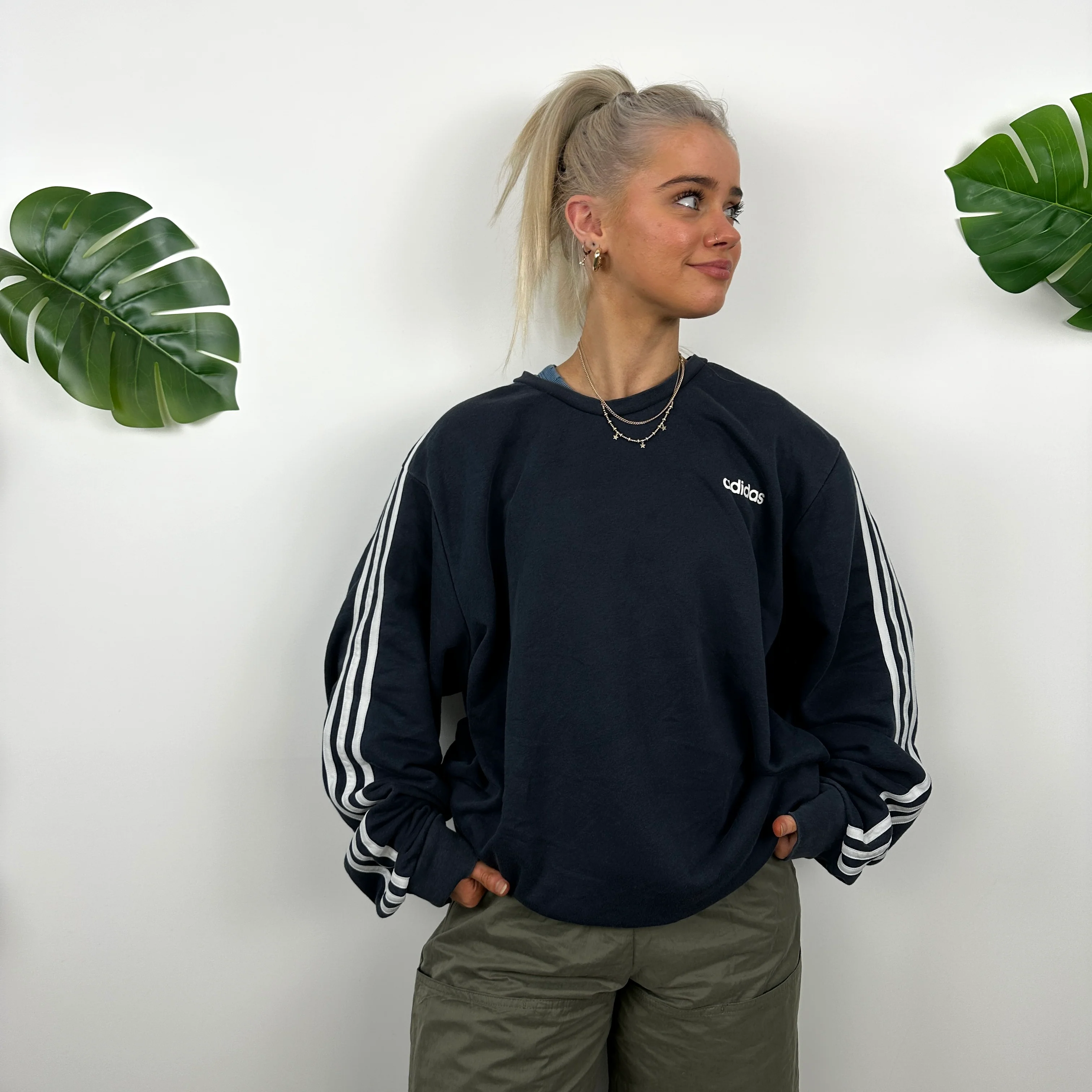 Adidas Navy Spell Out Sweatshirt (L) - Image 2