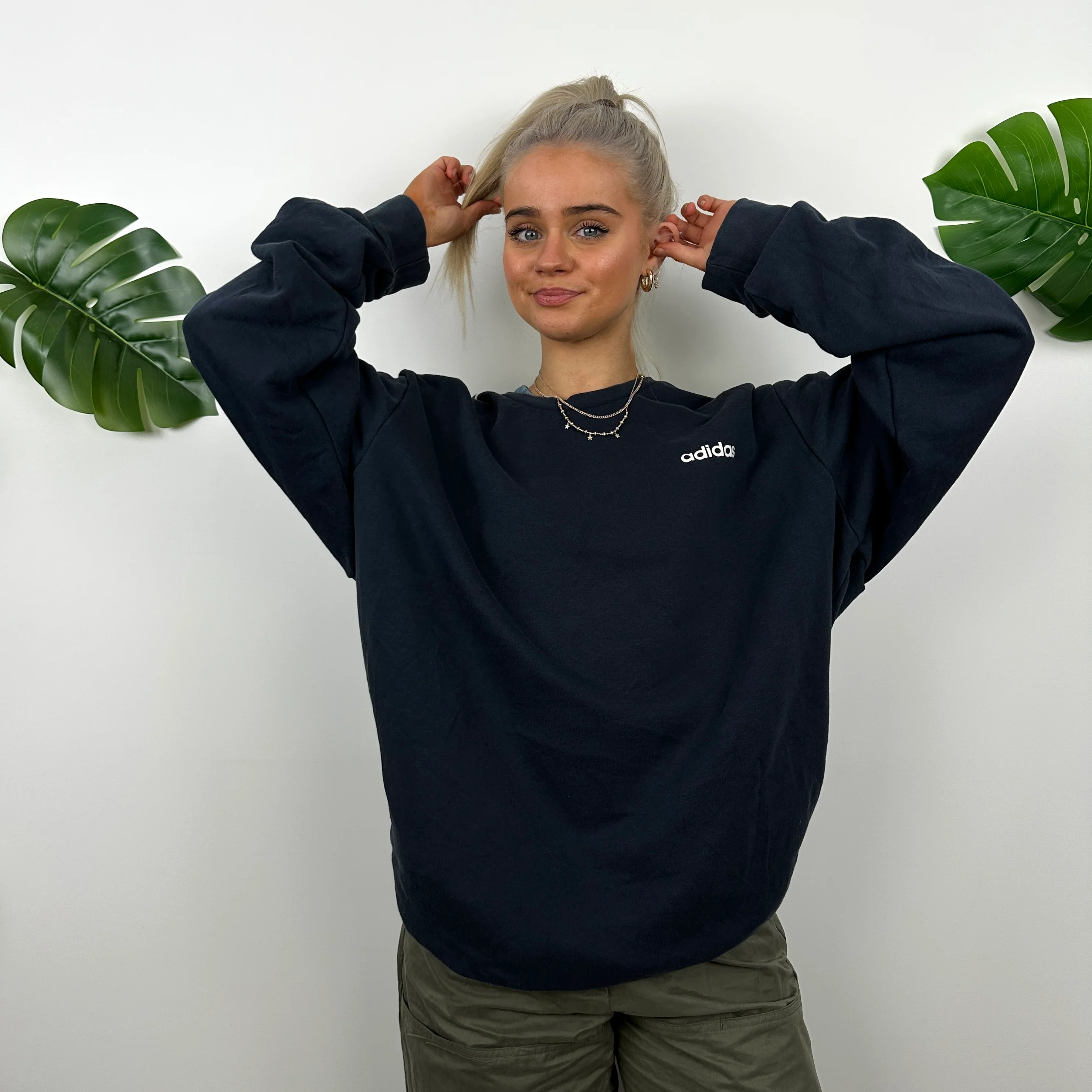 Adidas Navy Spell Out Sweatshirt (L) - Image 3