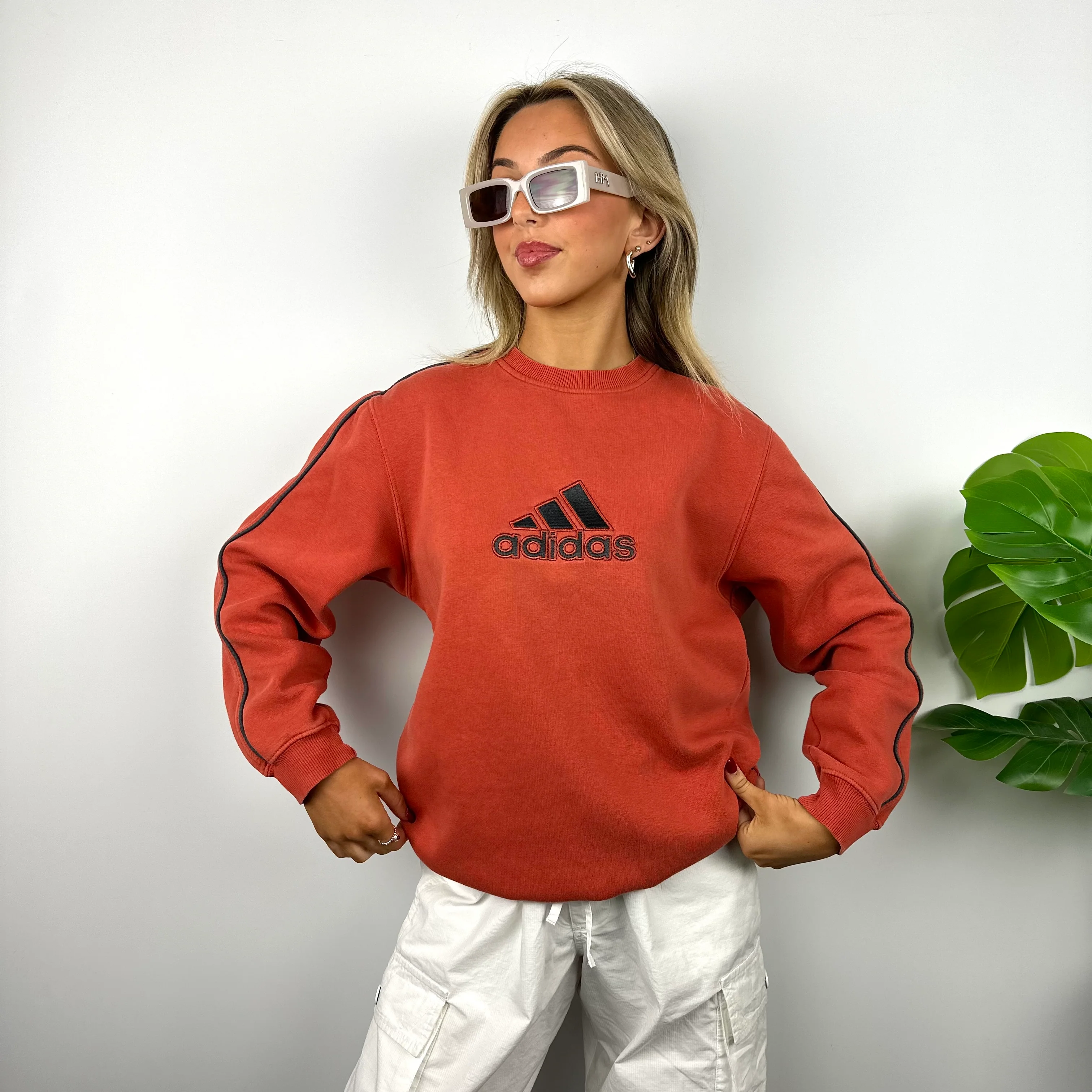 Adidas Orange Embroidered Spell Out Sweatshirt (M) - Image 4