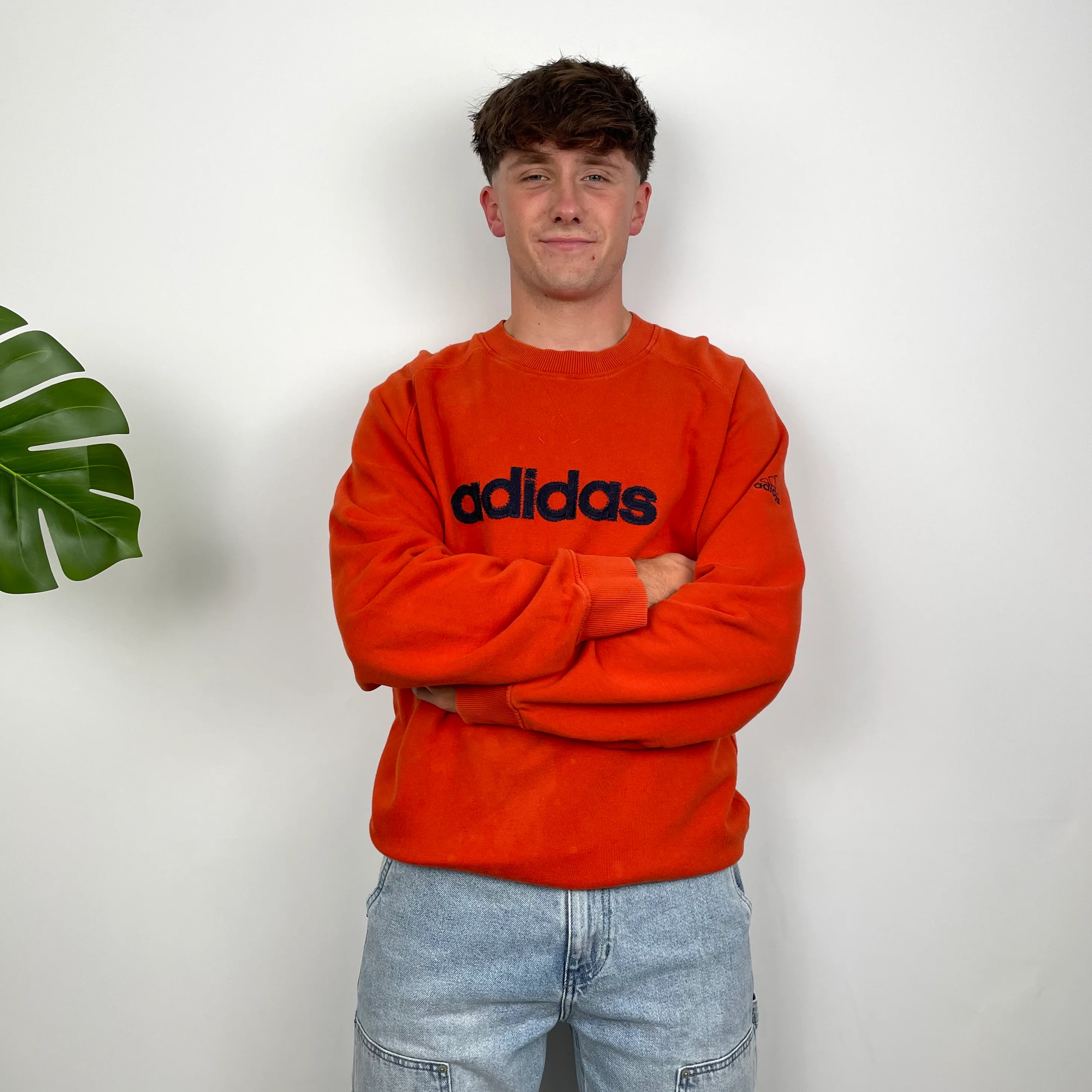 Adidas Orange Embroidered Spell Out Sweatshirt (XL) - Image 2
