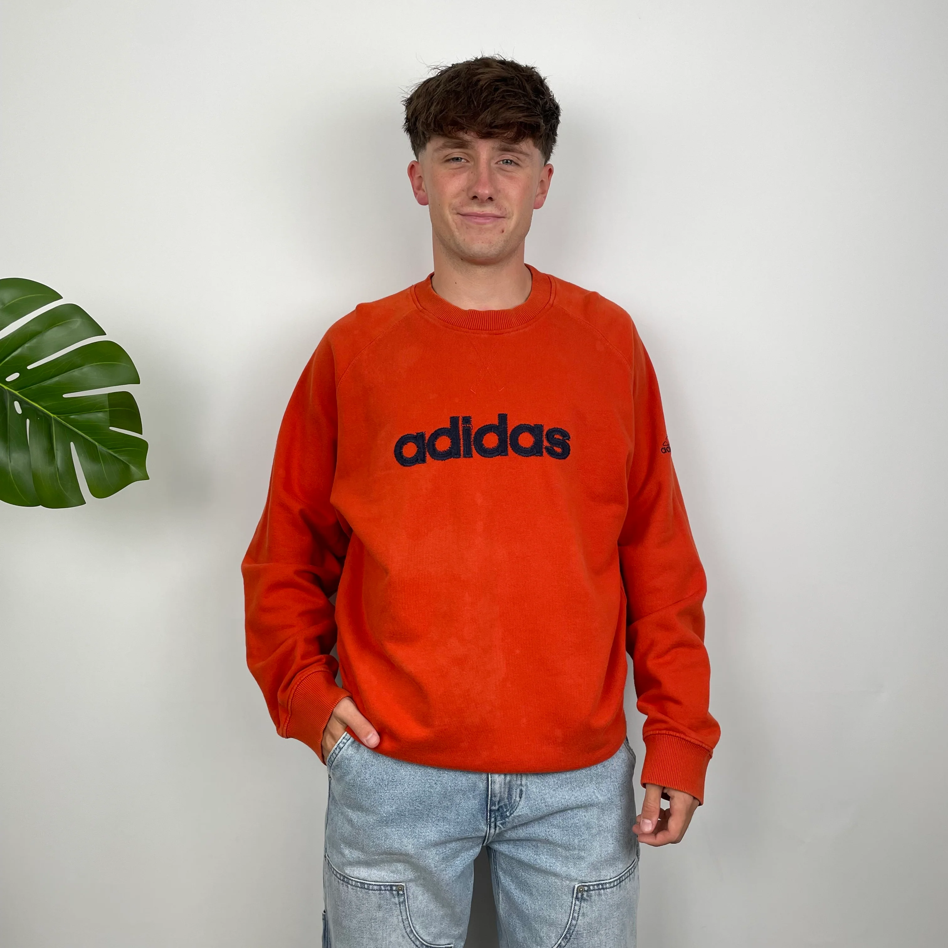 Adidas Orange Embroidered Spell Out Sweatshirt (XL) - Image 4