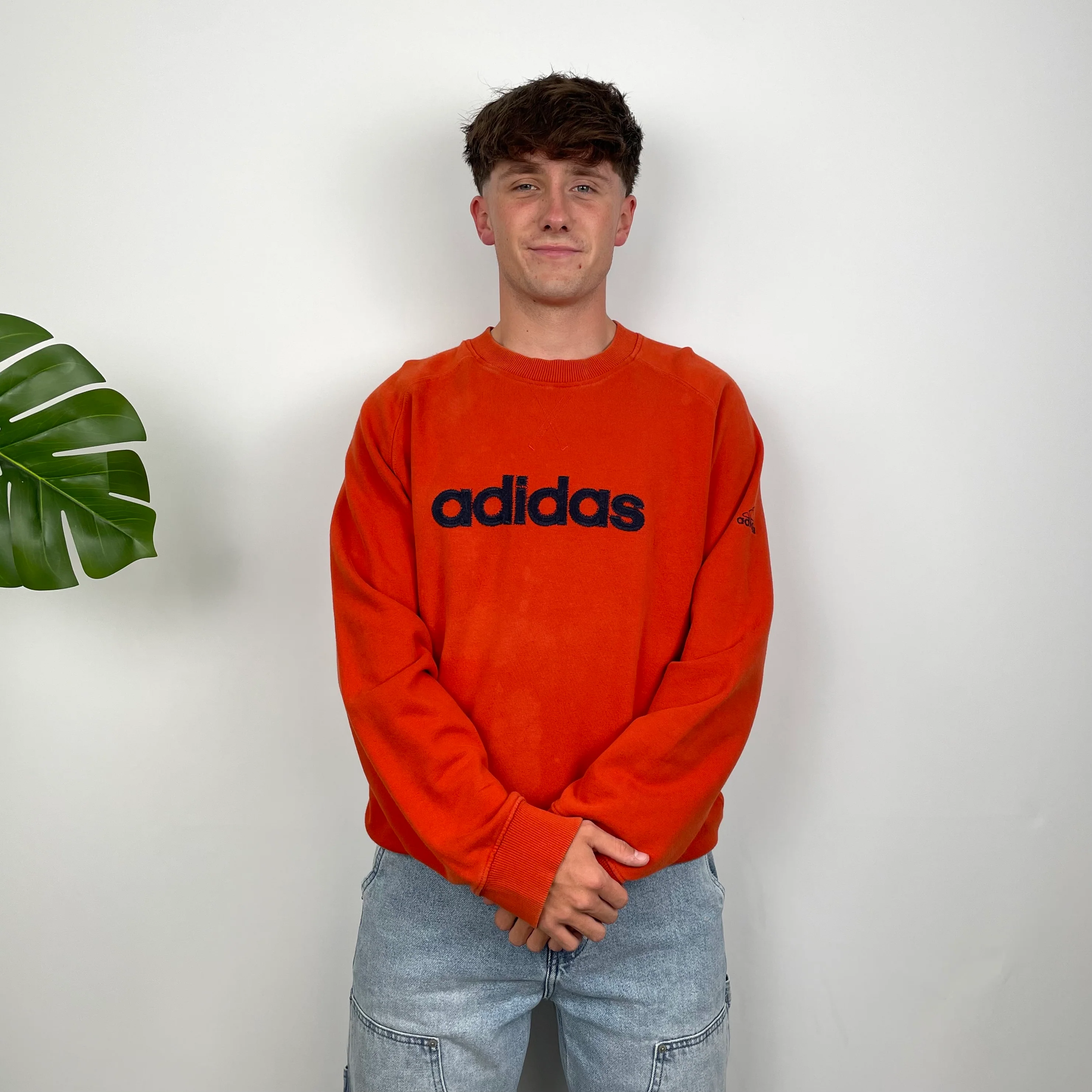 Adidas Orange Embroidered Spell Out Sweatshirt (XL) - Image 5