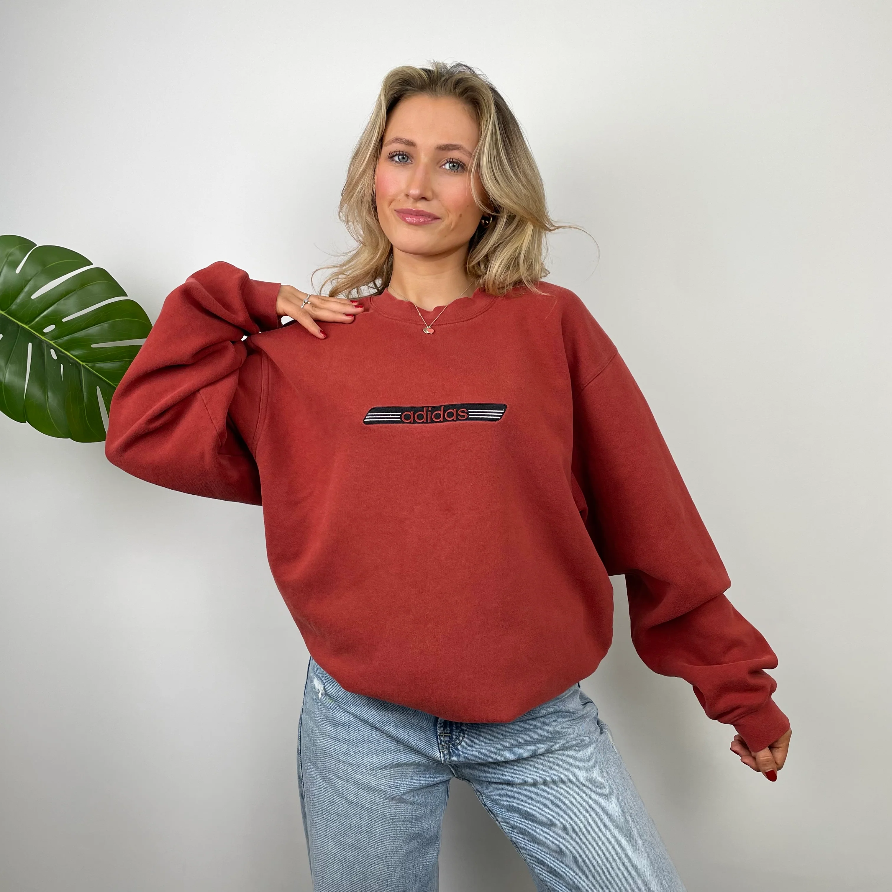 Adidas Orange Embroidered Spell Out Sweatshirt (L)